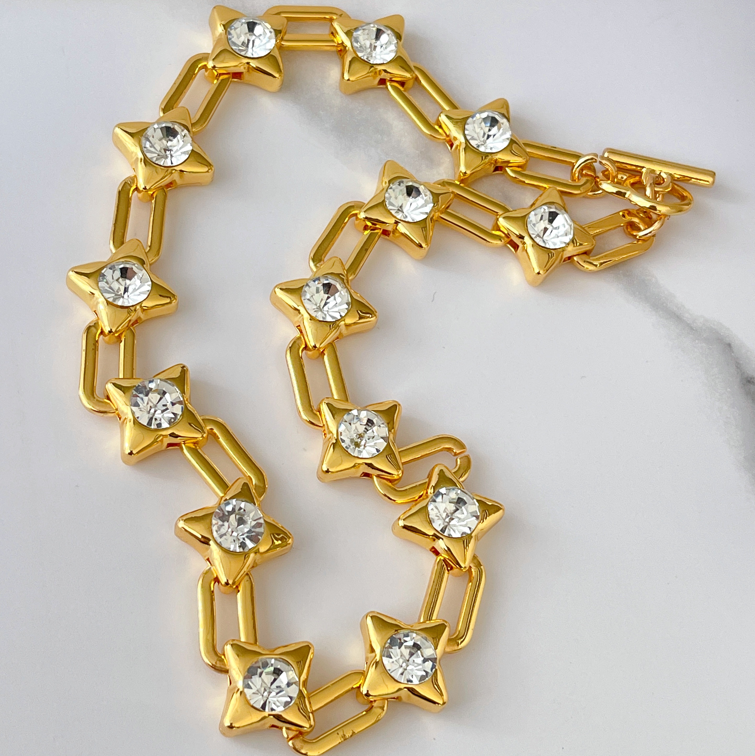 18K Gold Plated High Quality Bling Star Necklace 16inch