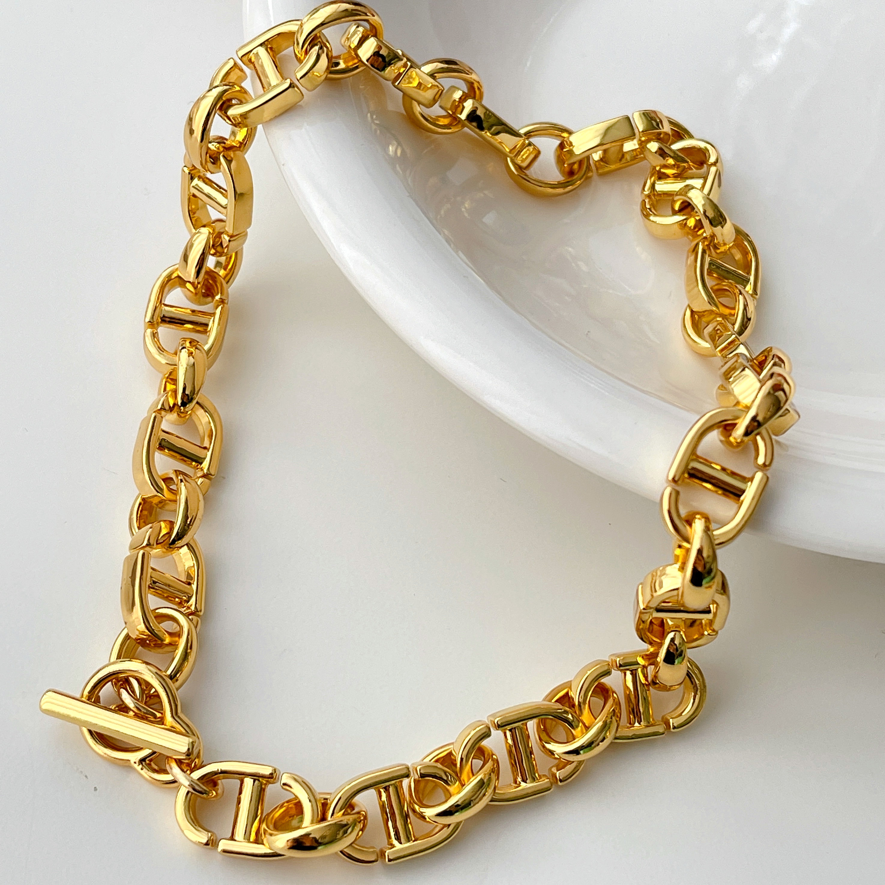 18K Gold Plated High Quality Chunky Chain Necklace 16inch