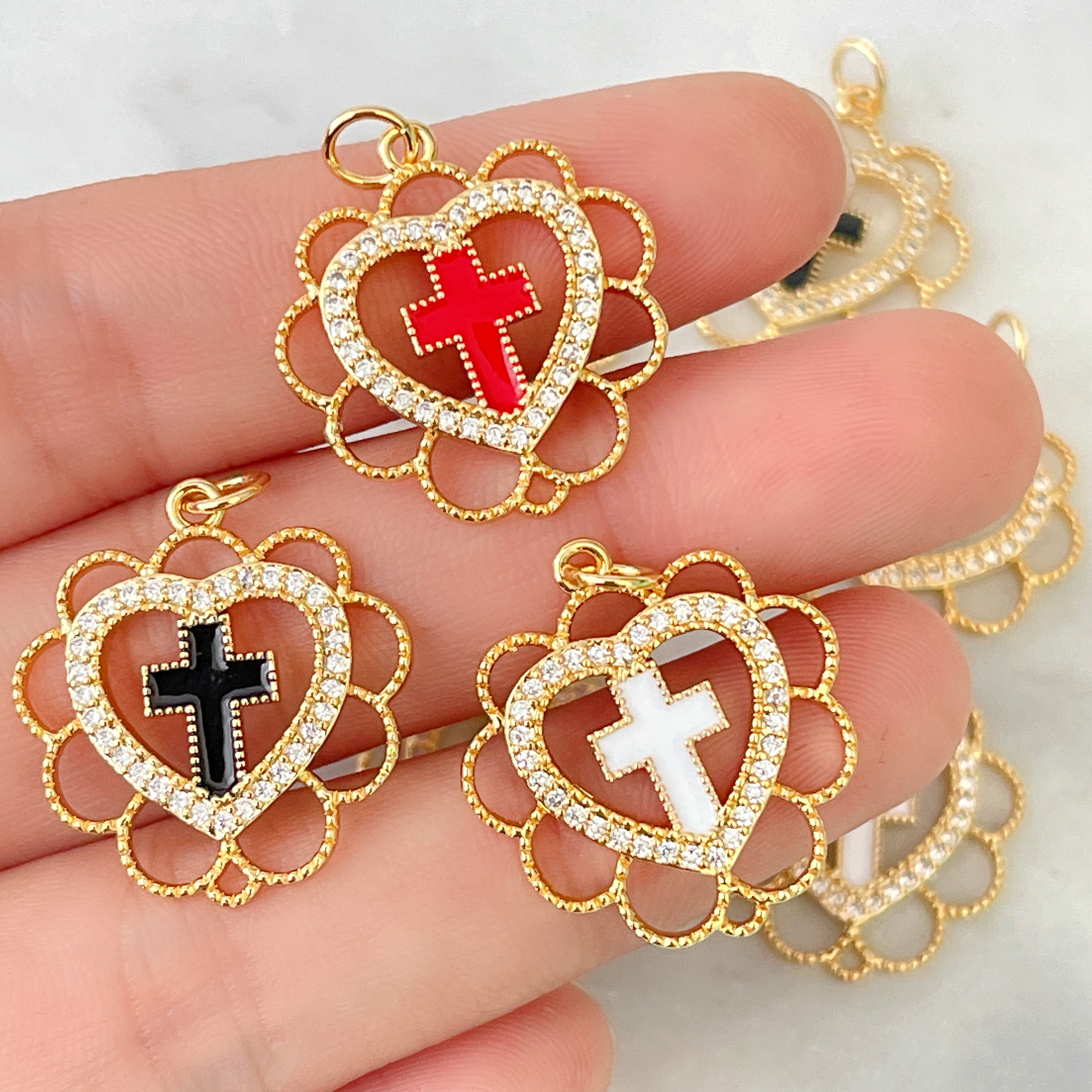 Cross Enamel Heart Charm