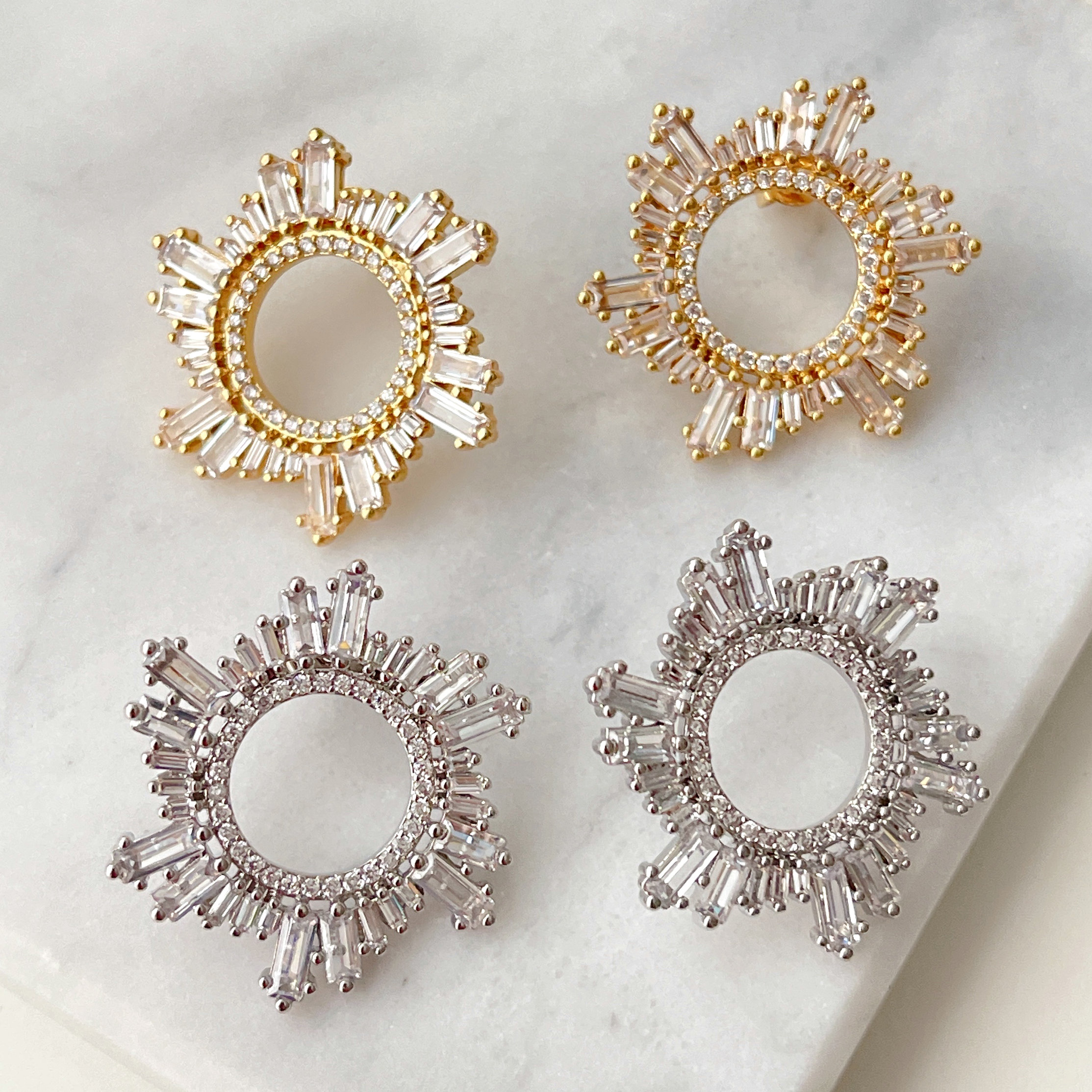 Pave Zircon Sun Flower Earrings