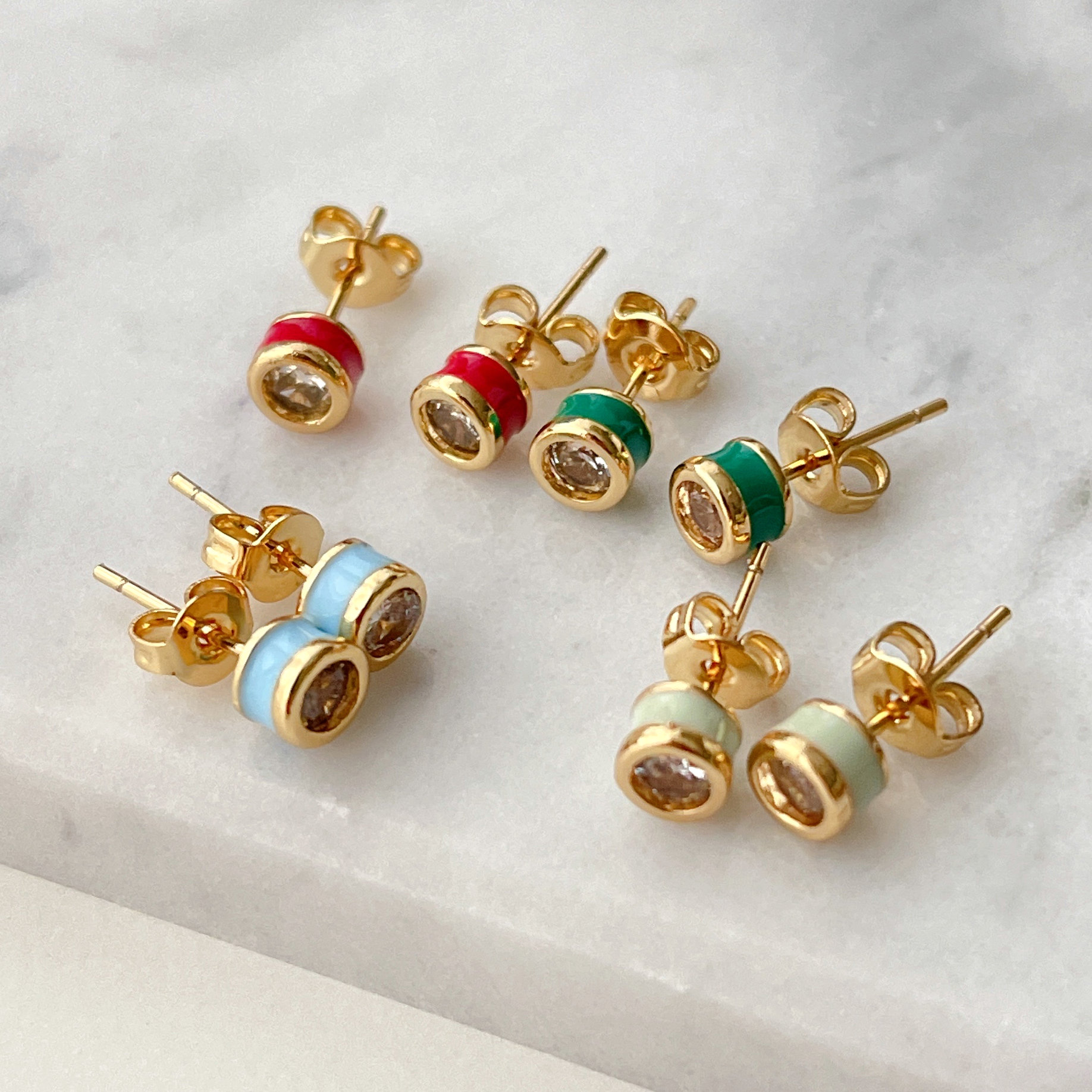 Round Enamel Earrings Stud