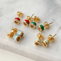 Round Enamel Earrings Stud