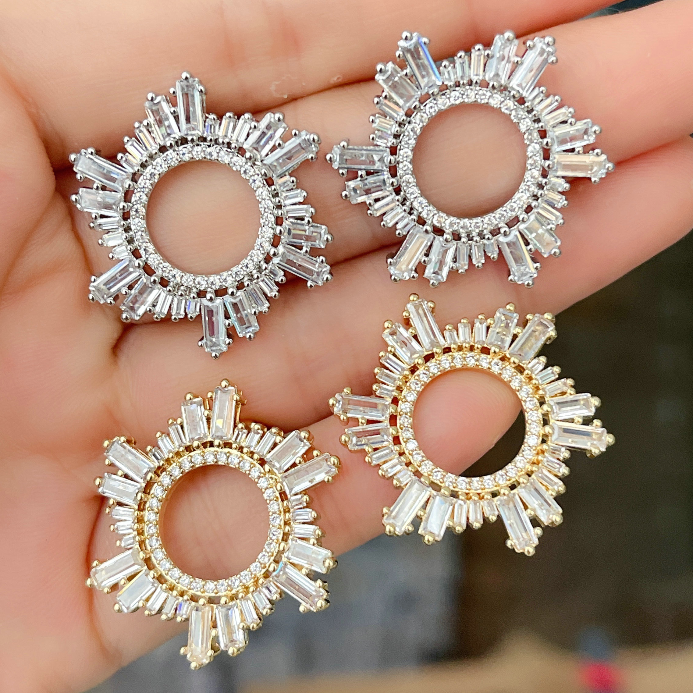 Pave Zircon Sun Flower Earrings