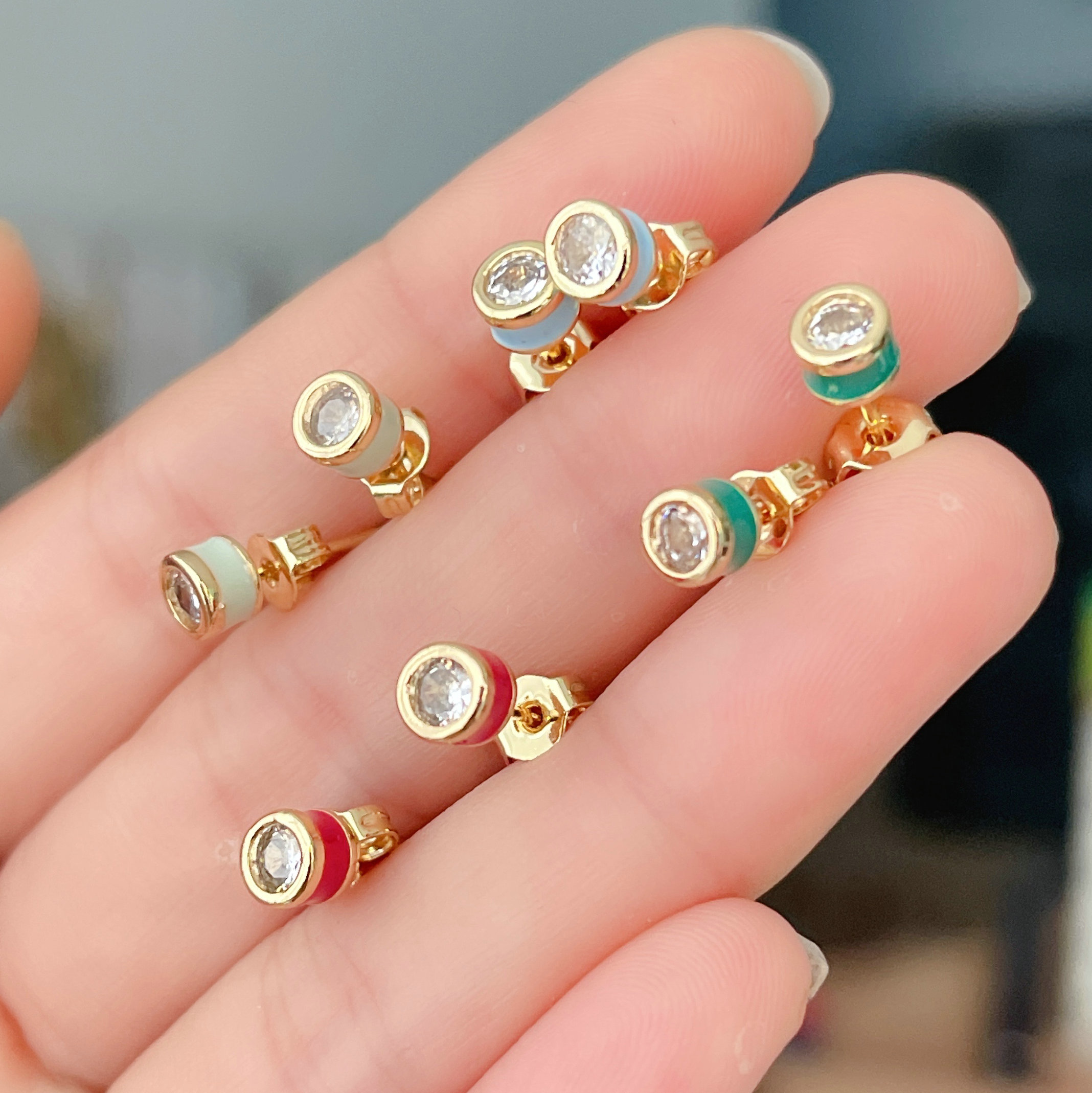 Round Enamel Earrings Stud