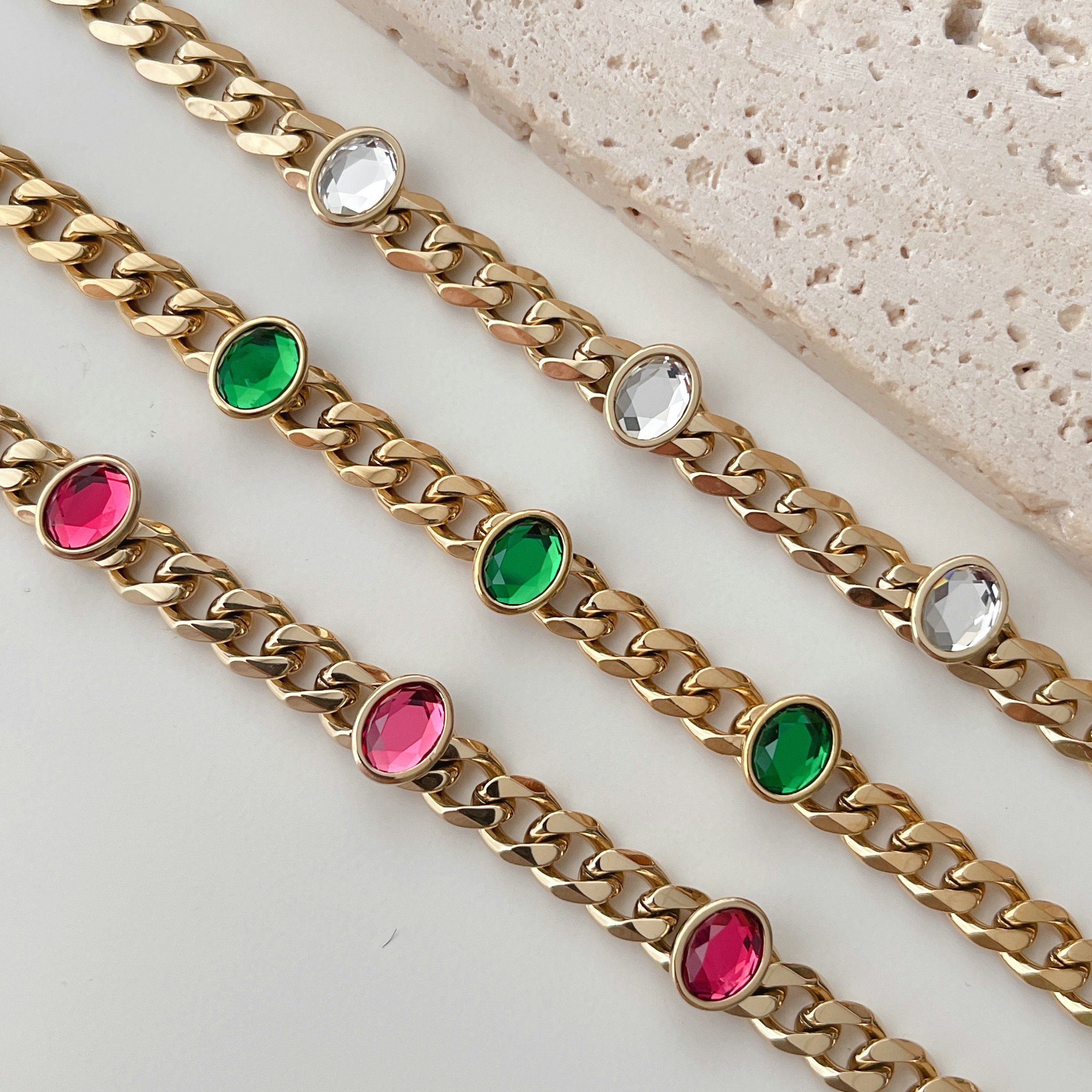 Stainless Steel Cuban Colorful Beads Bracelet