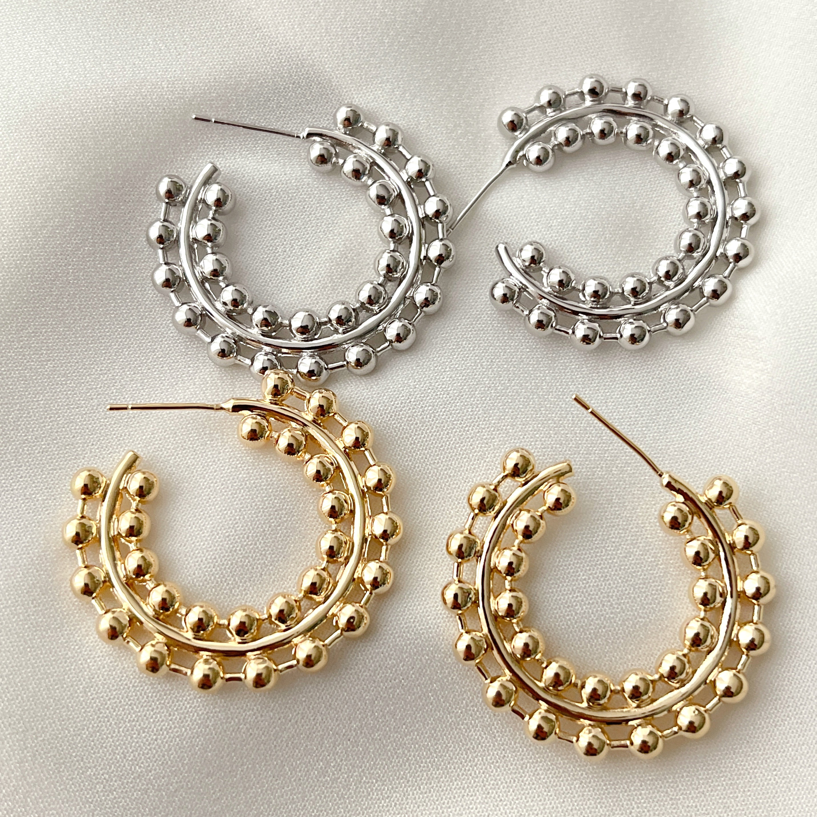 Beaded Round Hoops Earrings