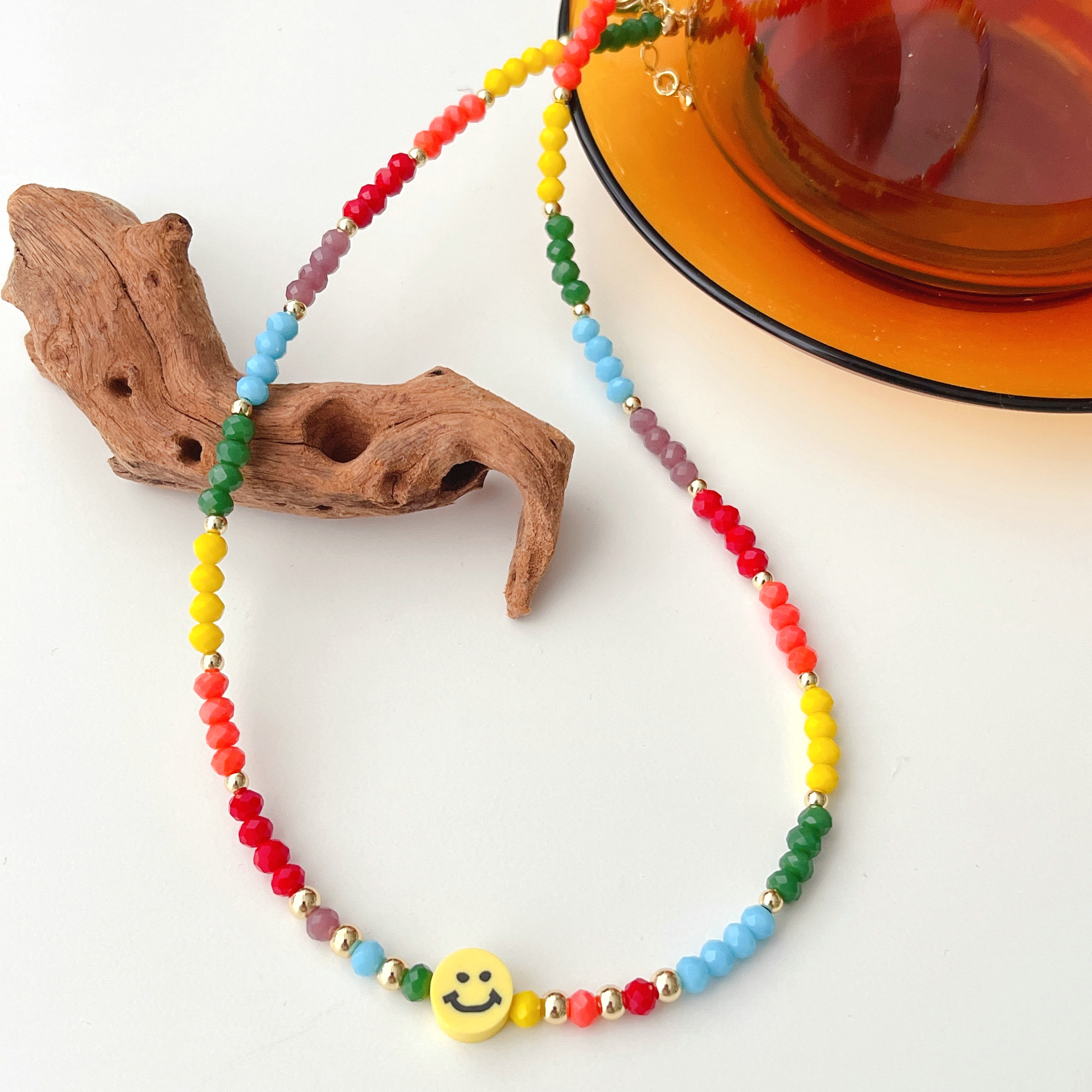 Colorful Beaded Happy Face Necklace