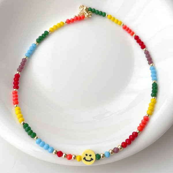 Colorful Beaded Happy Face Necklace