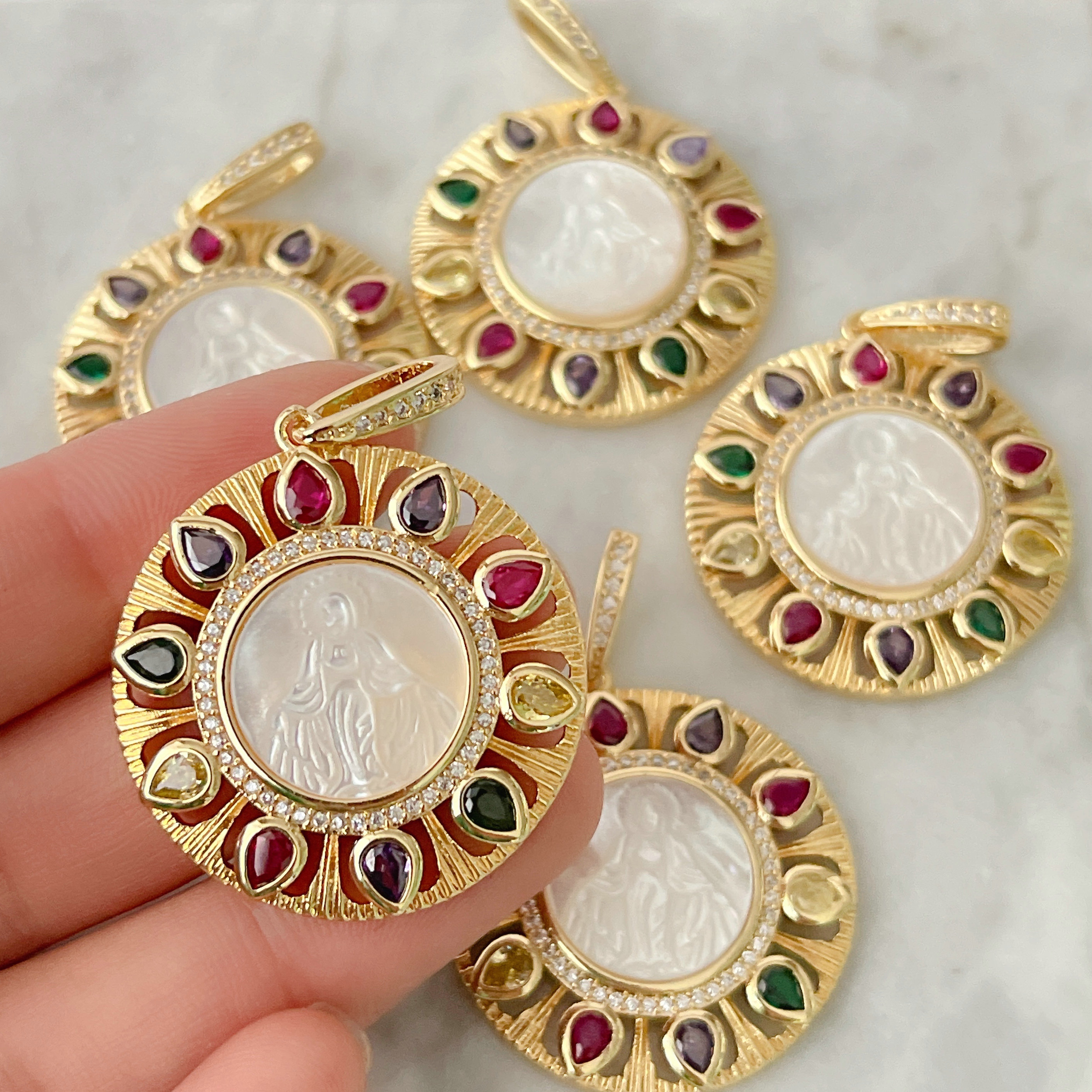 Colorful Pave Mop Jesus Pendant