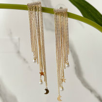 Moon Star Chain Tassel Earrings