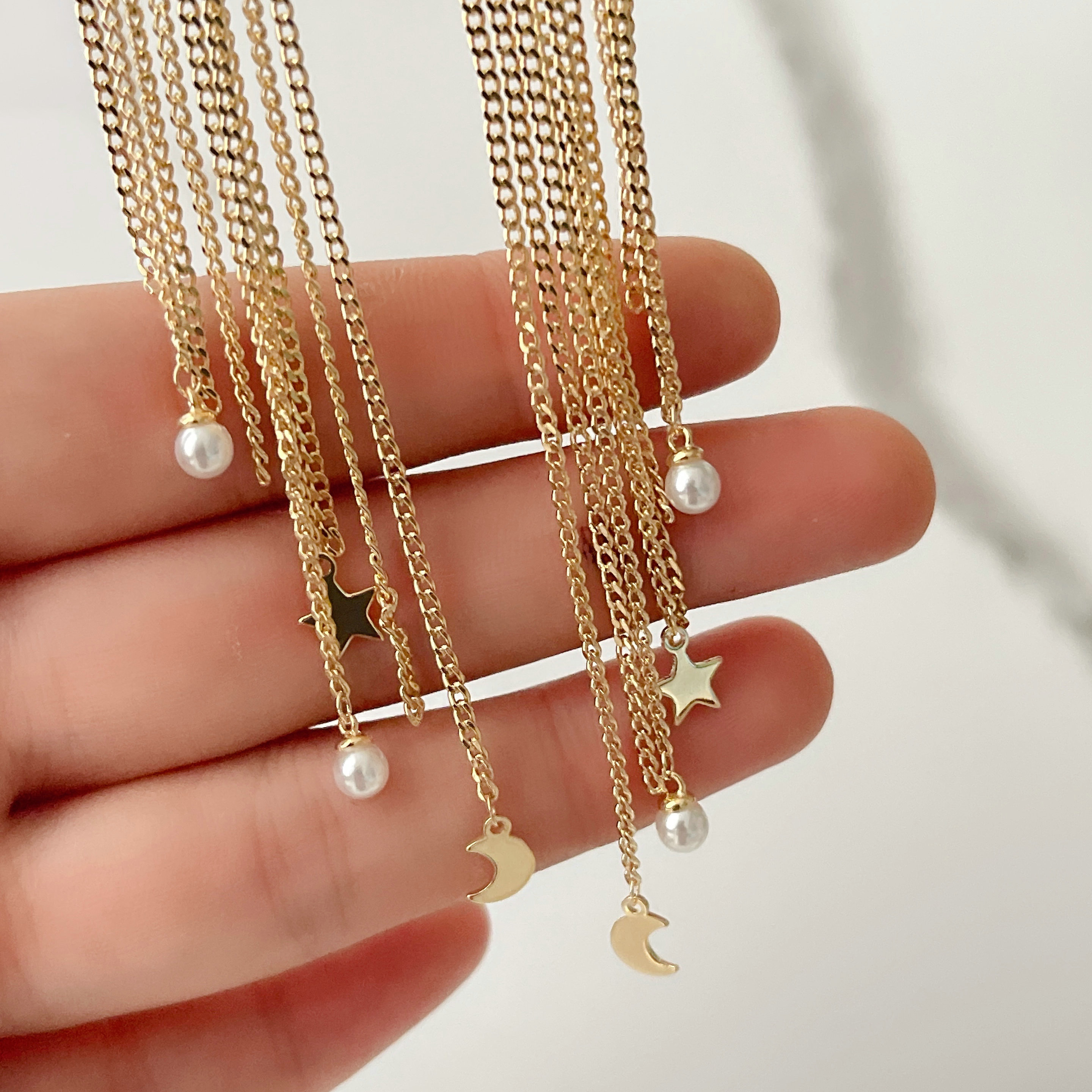 Moon Star Chain Tassel Earrings