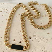 Stainless Steel Black Square Bar Necklace