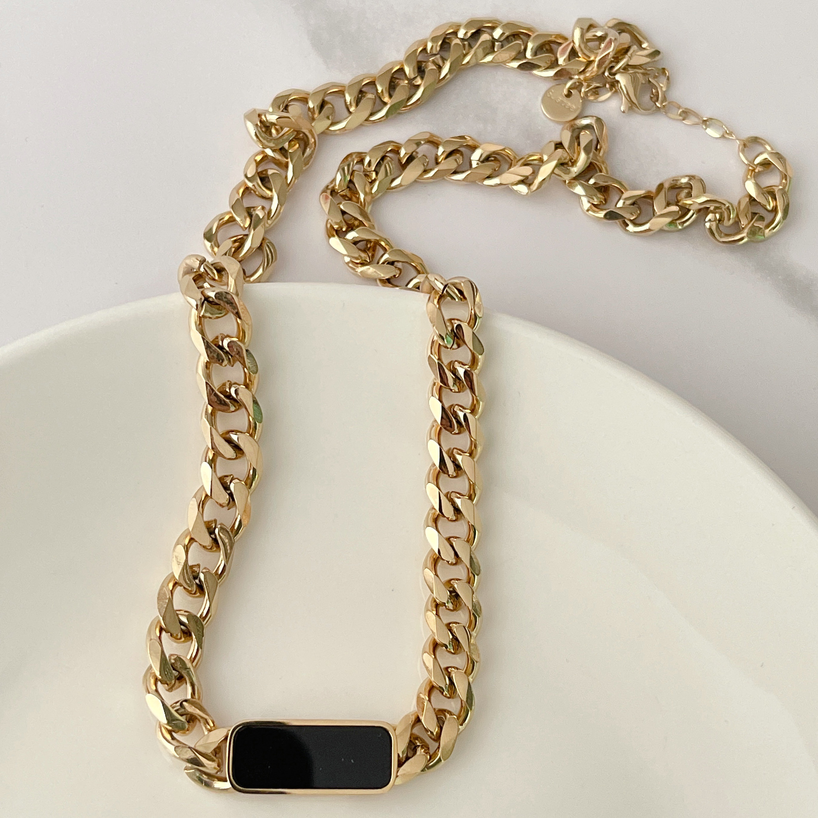 Stainless Steel Black Square Bar Necklace