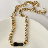 Stainless Steel Black Square Bar Necklace
