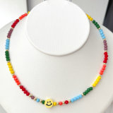 Colorful Beaded Happy Face Necklace