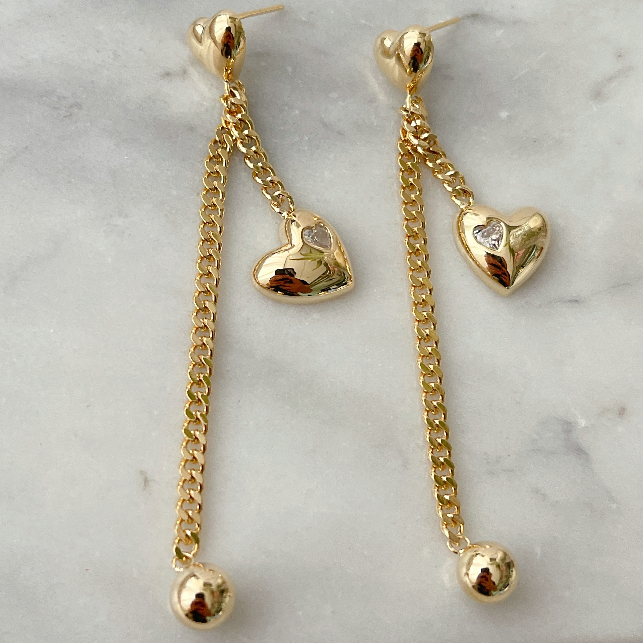 Long Heart Drop Earrings