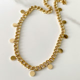 Stainless Steel Round Charm Cuban Chain Necklace