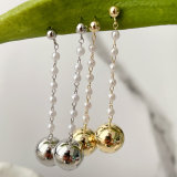 Long Pearl Chain Earring With Gold Ball