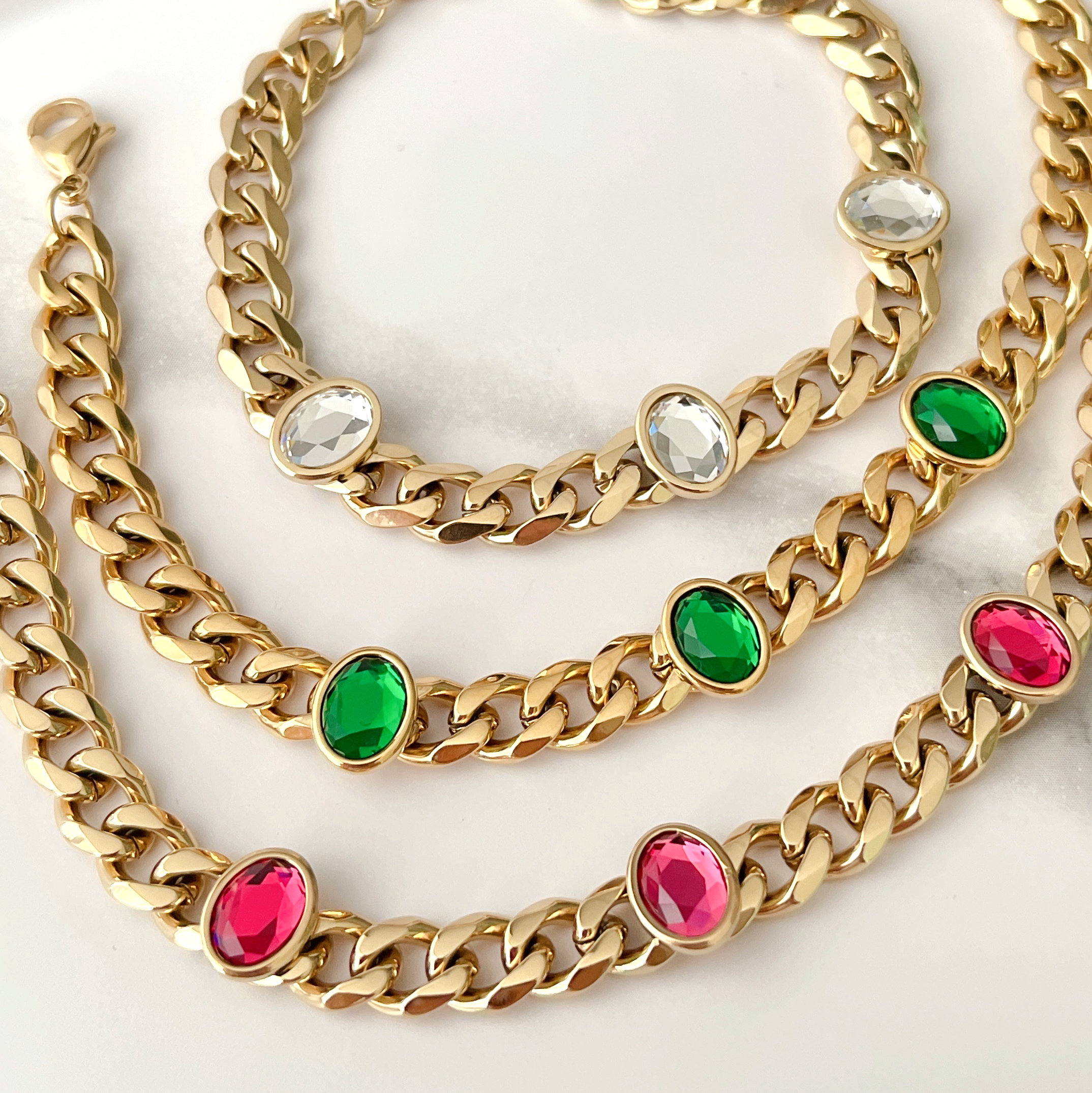 Stainless Steel Cuban Colorful Beads Bracelet