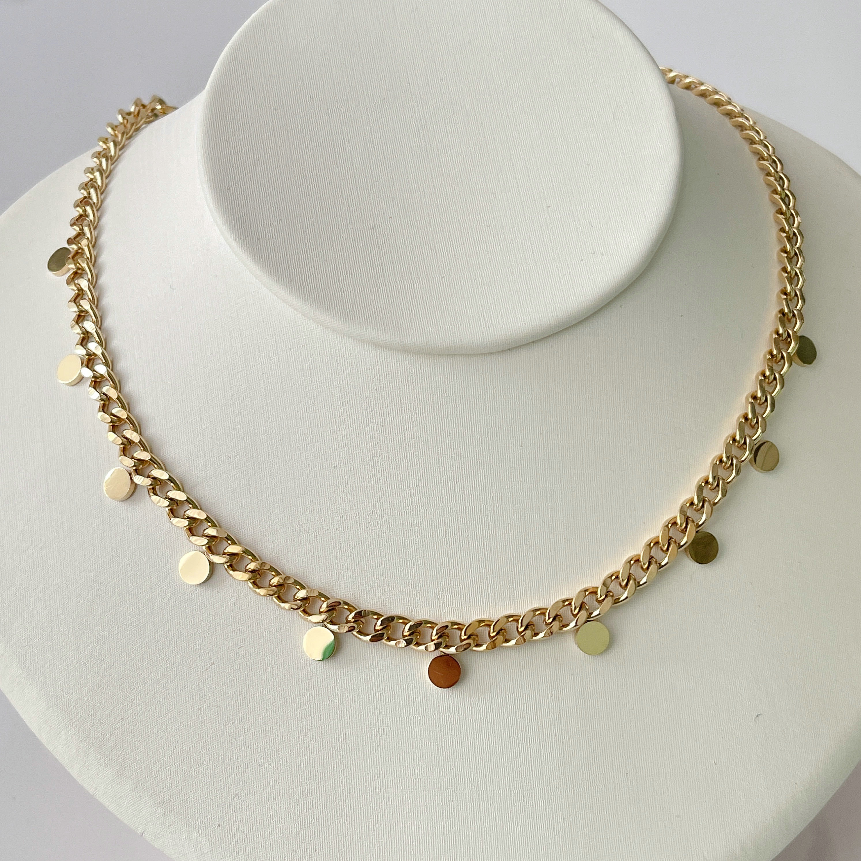 Stainless Steel Round Charm Cuban Chain Necklace
