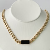 Stainless Steel Black Square Bar Necklace