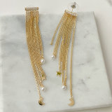 Moon Star Chain Tassel Earrings