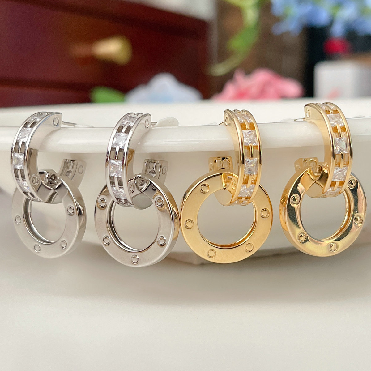 Round Charm Drop Earrings