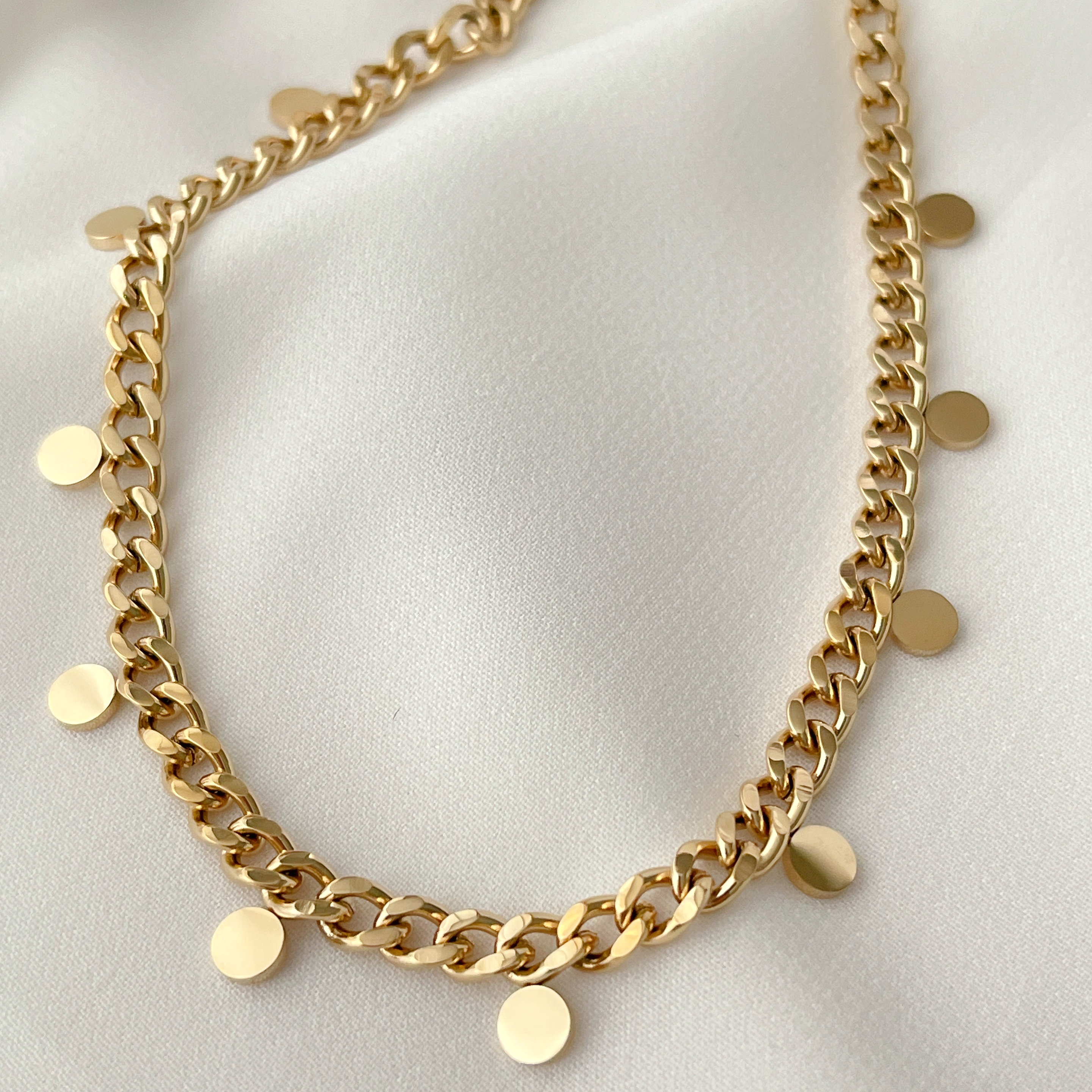Stainless Steel Round Charm Cuban Chain Necklace