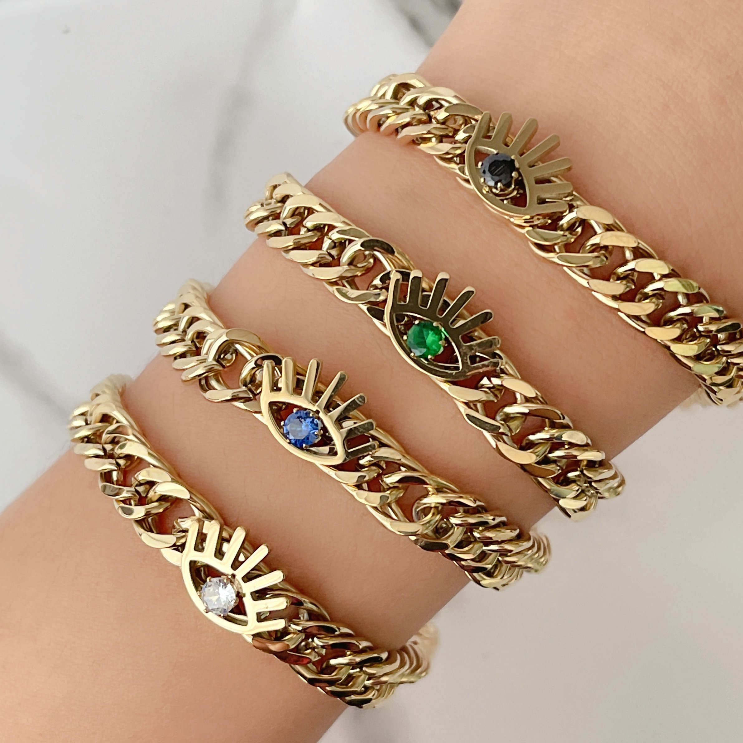 Stainless Steel Cuban Eye Charm Bracelet