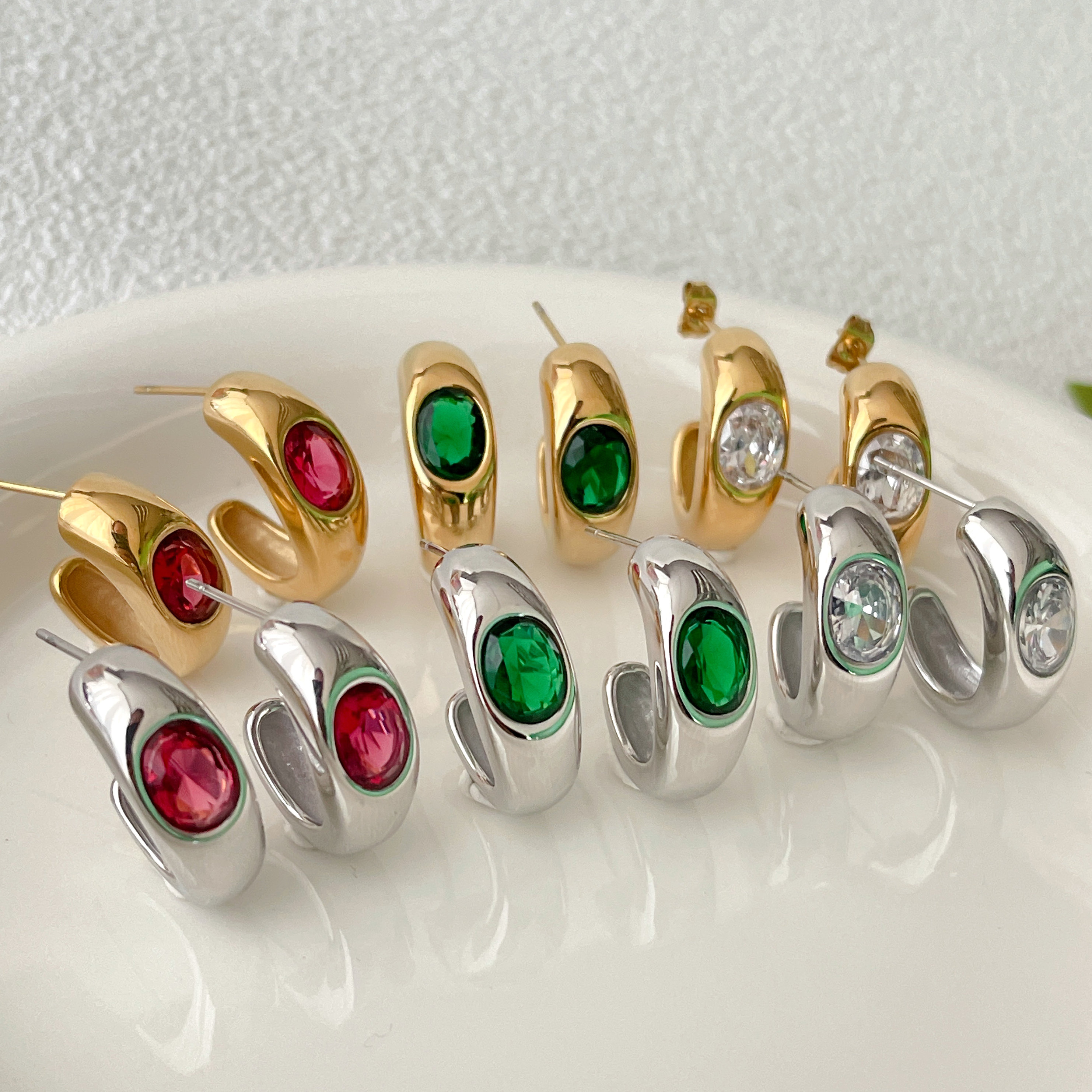 Stainless Steel Colorful Moon Earrings