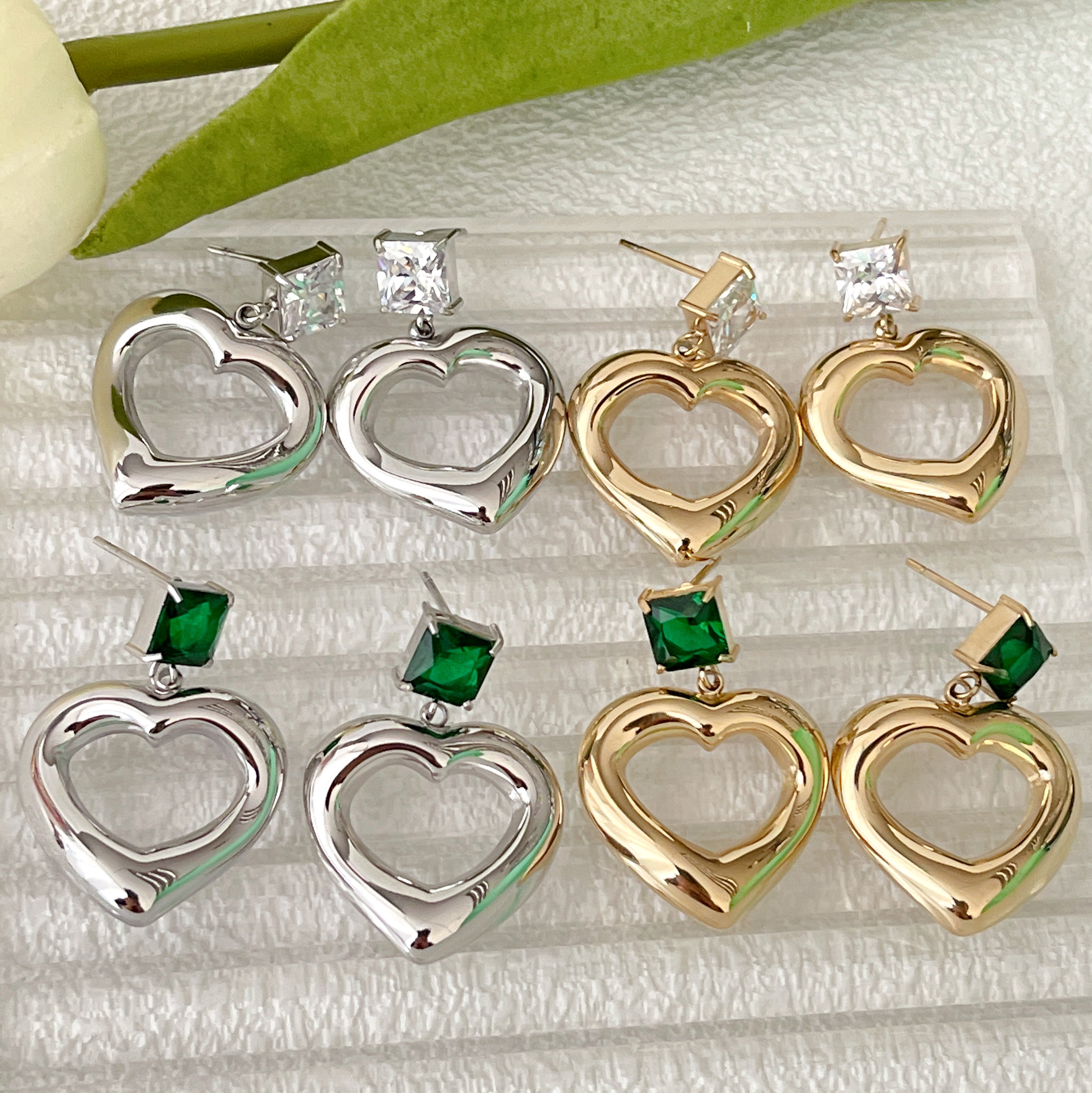 Stainless Steel Heart Drop Earrings