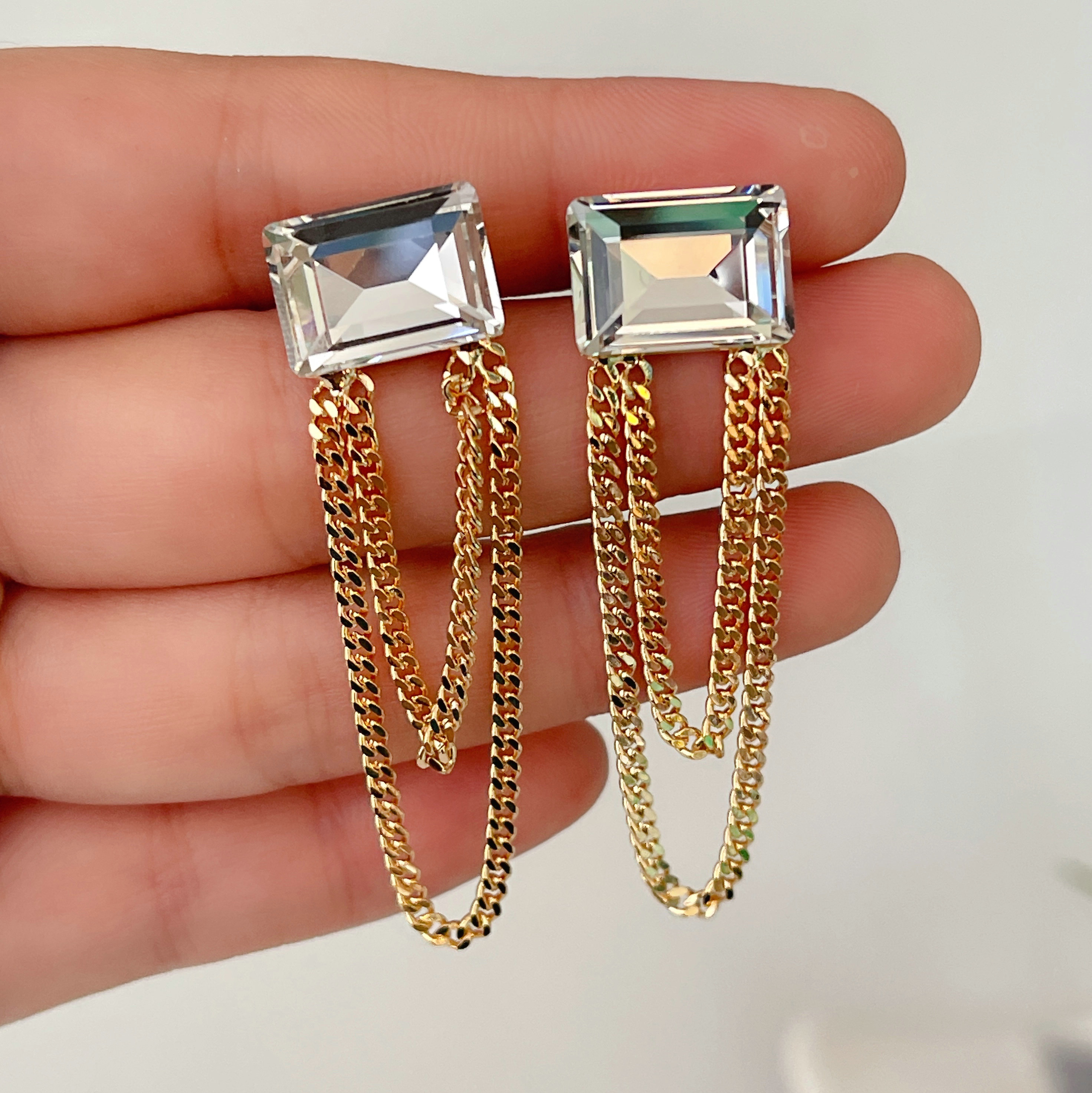 Thin Chain Cuban Stone Earrings CMEADL-2449774