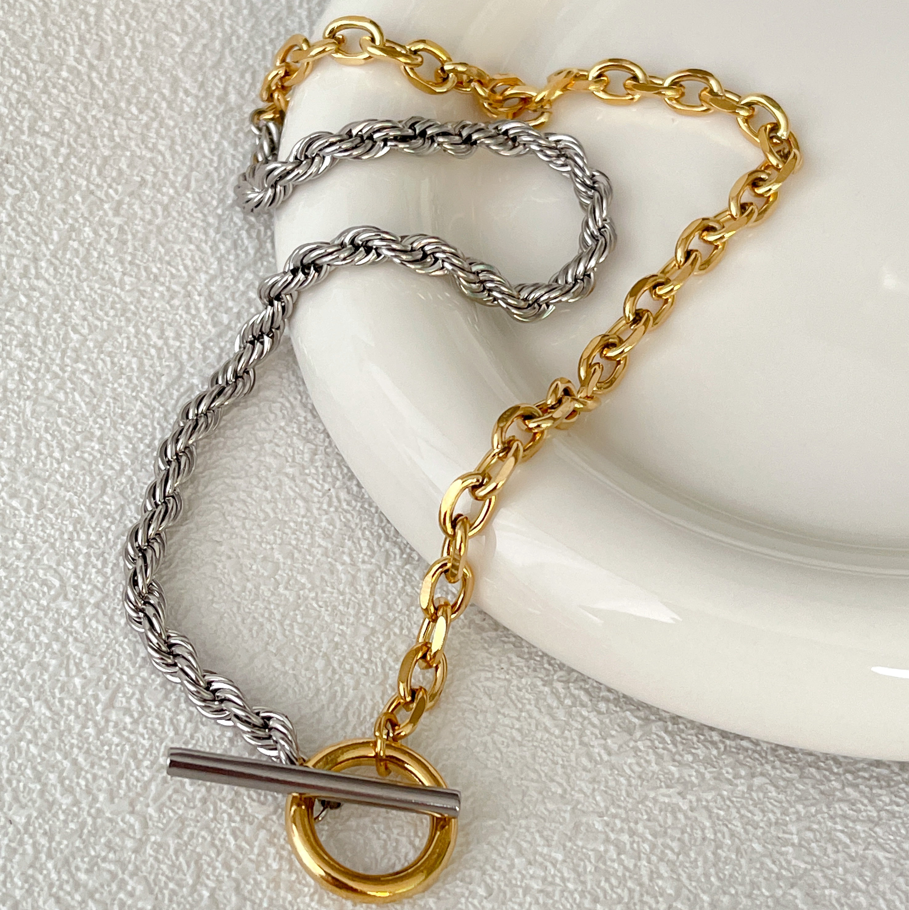 Stainless Steel Half Silver Half Gold Color Necklace