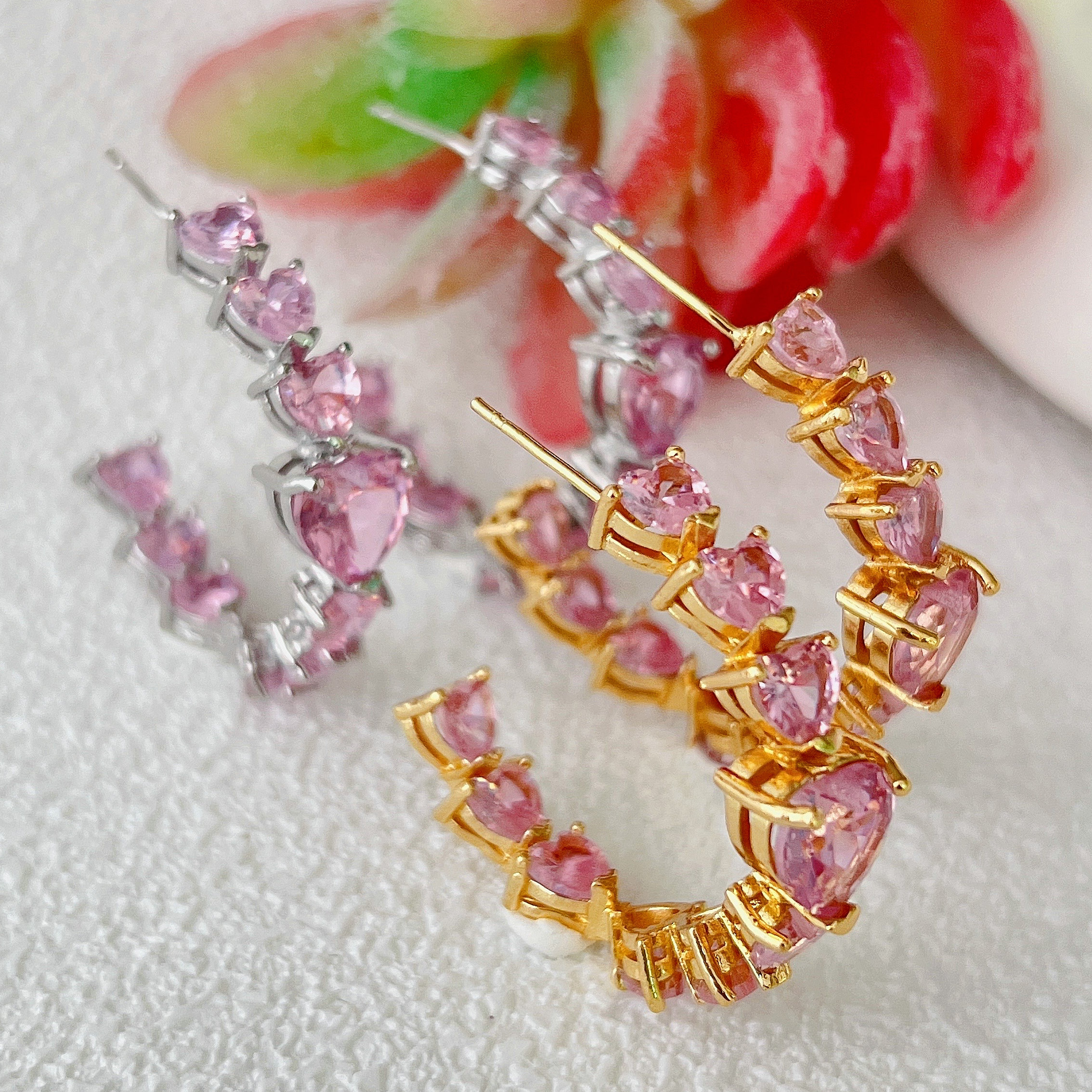 Pave Pink Heart Earrings