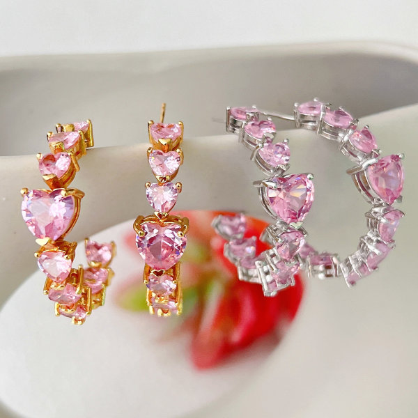 Pave Pink Heart Earrings