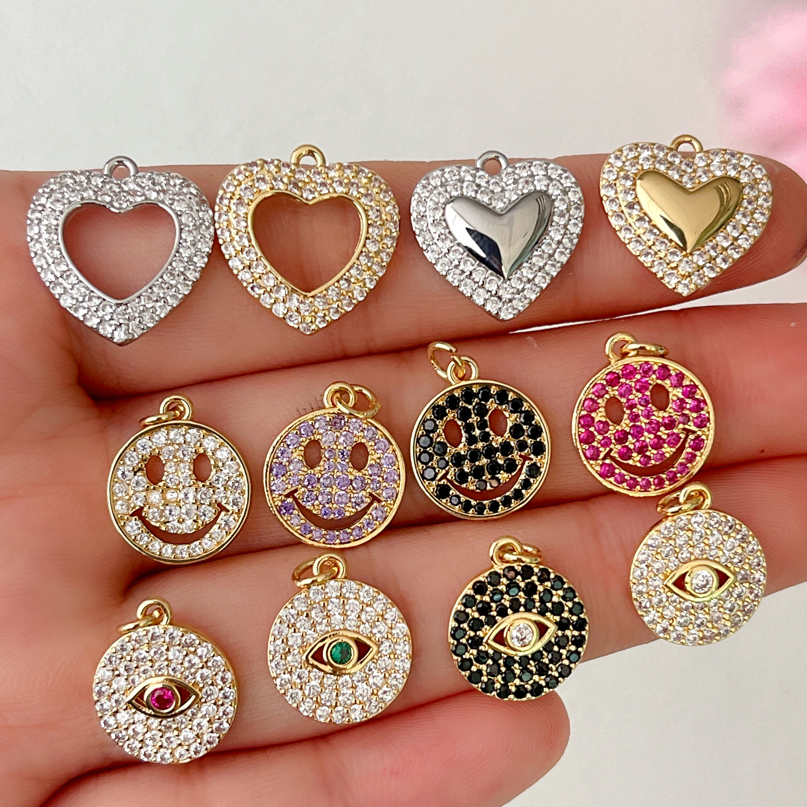 Heart,Happy Face,Eye Charm