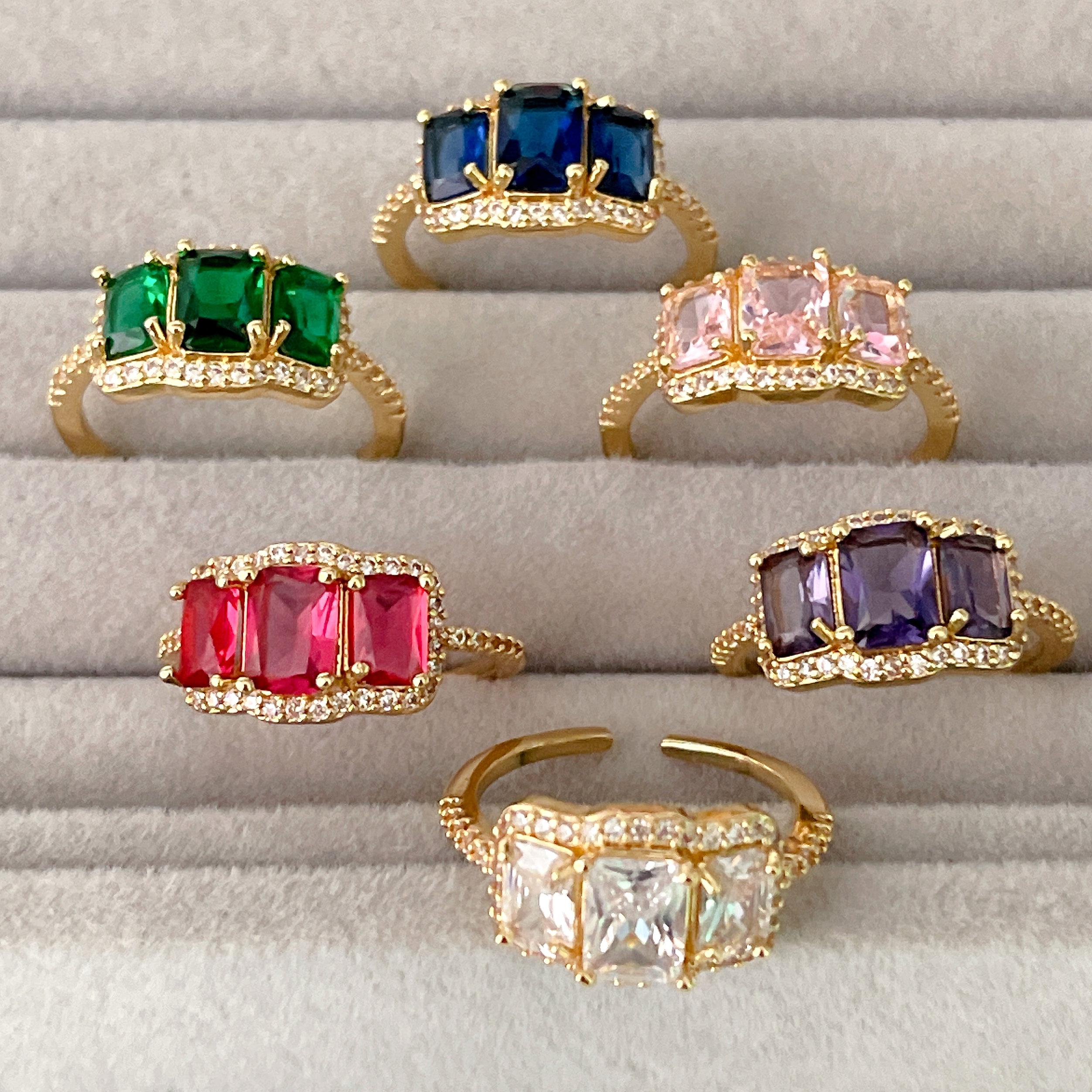 Colorful Zircon Adjustable Ring