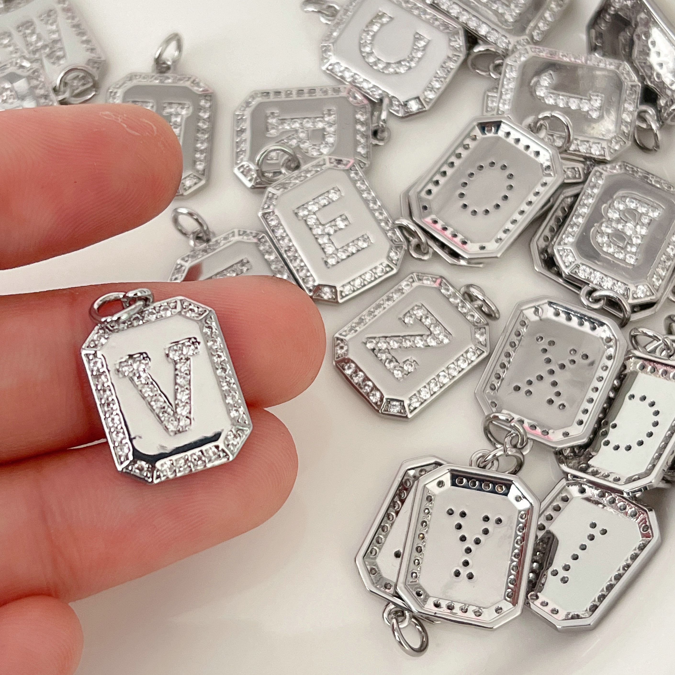 Silver Color Square Letter Charm