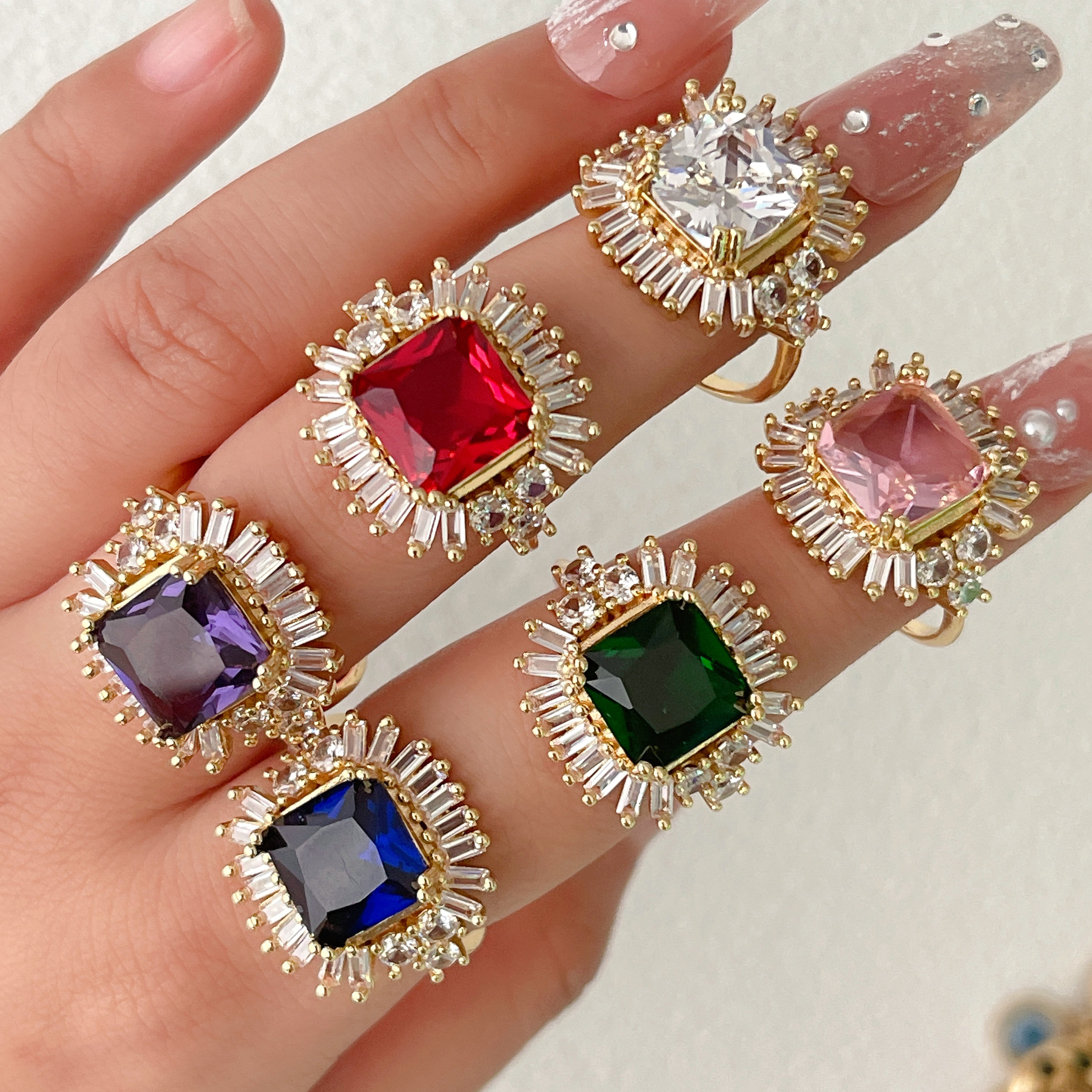 Big Square Zircon Adjustable Ring