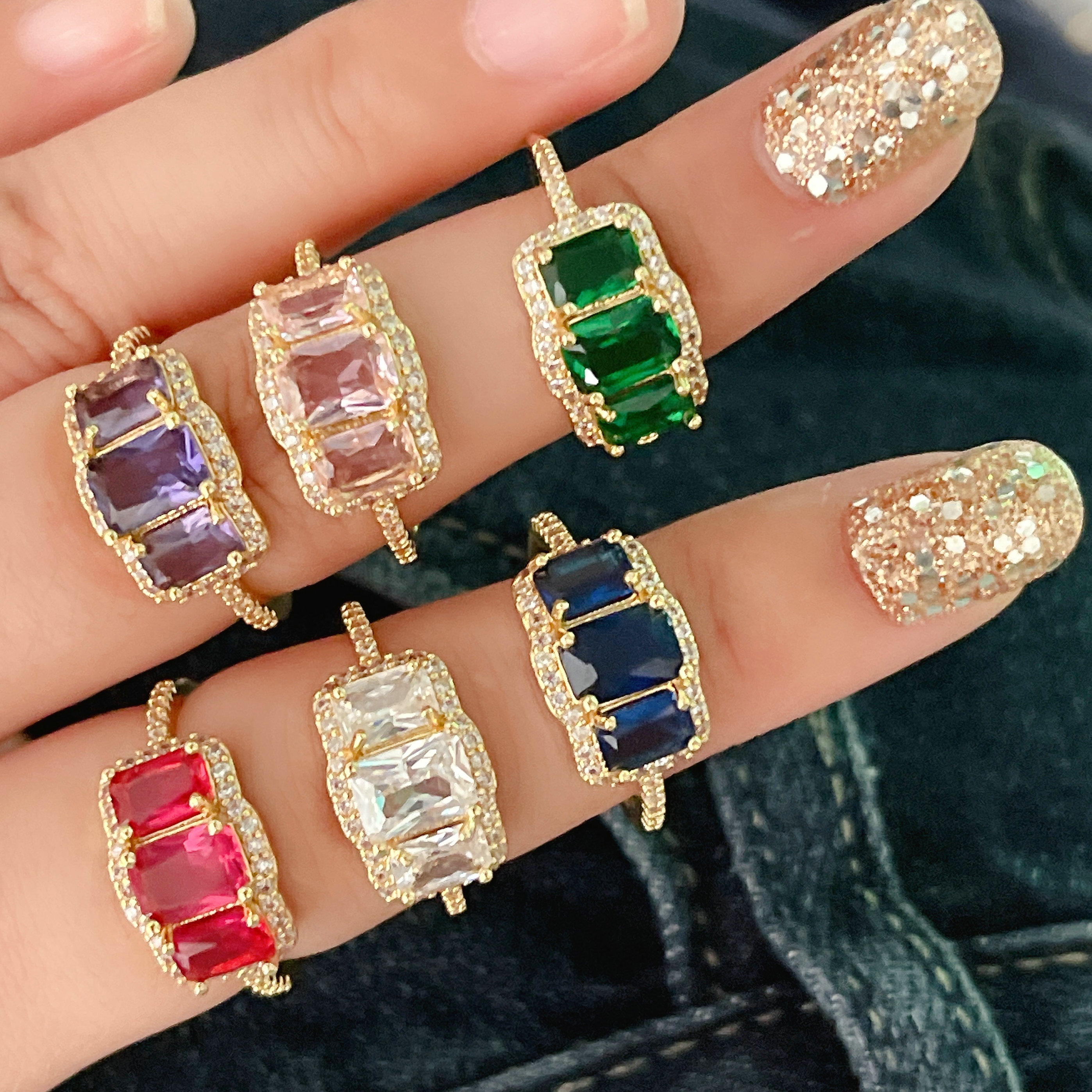 Colorful Zircon Adjustable Ring