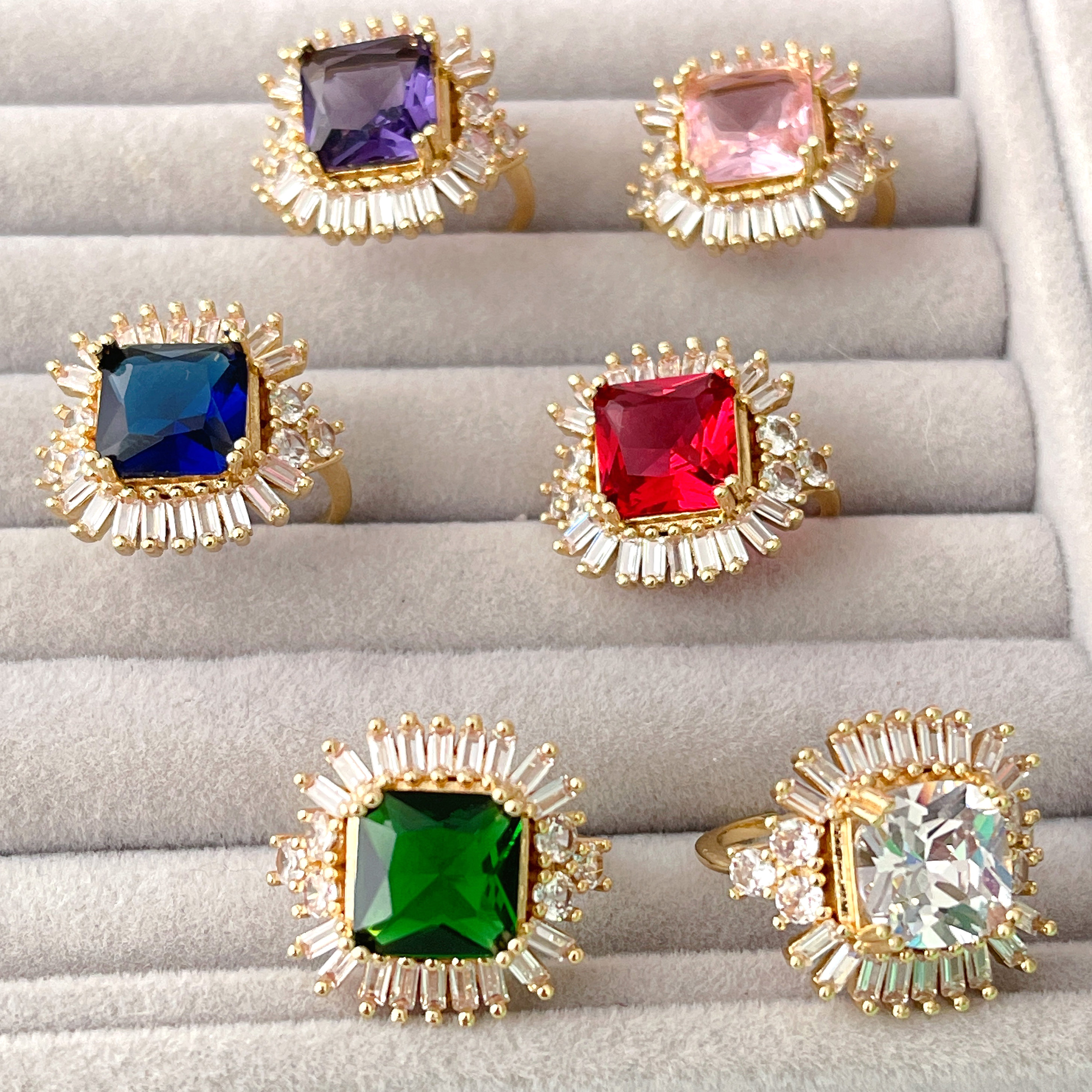 Big Square Zircon Adjustable Ring