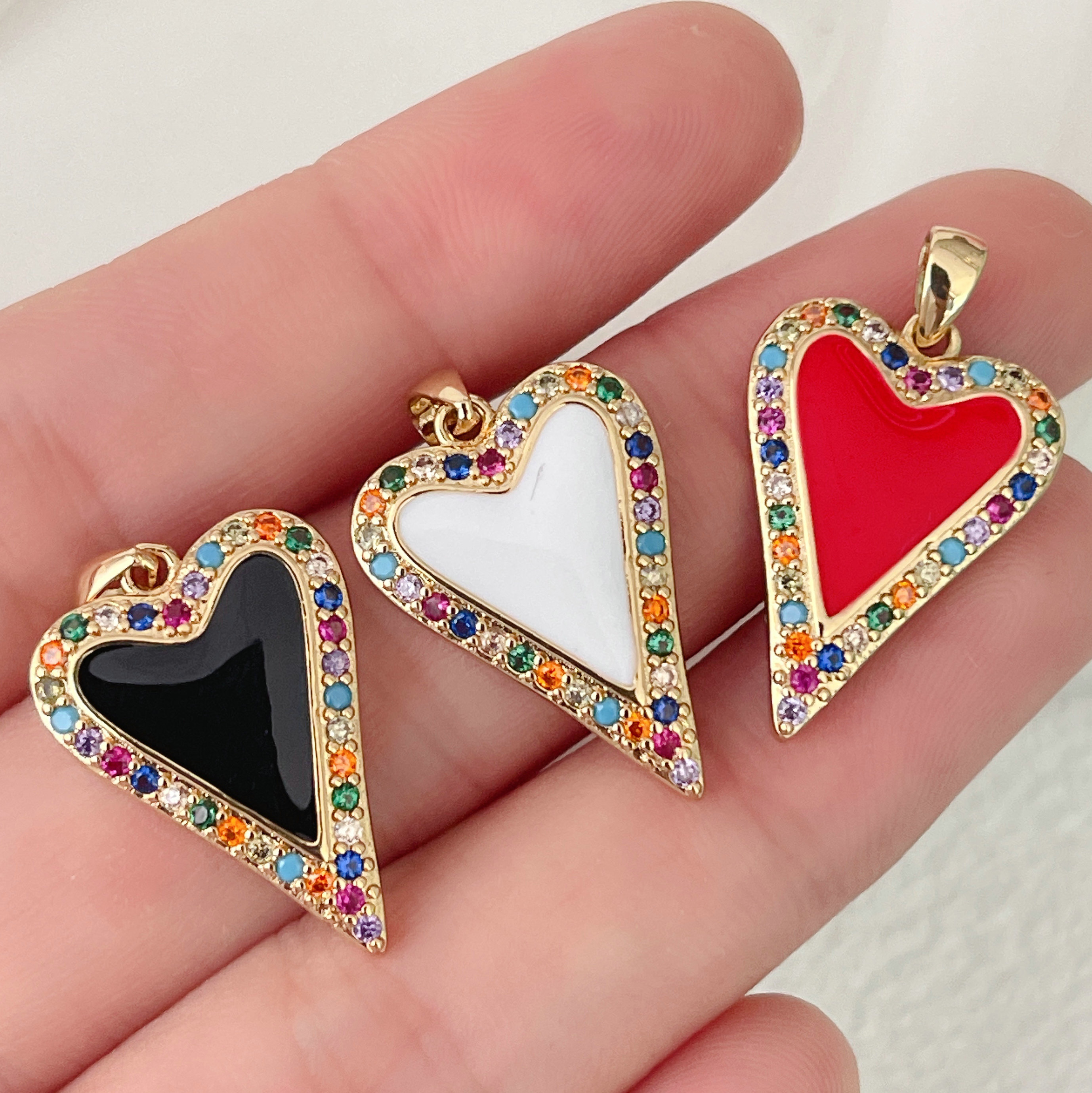 Enamel Pave Colorful Heart Charm