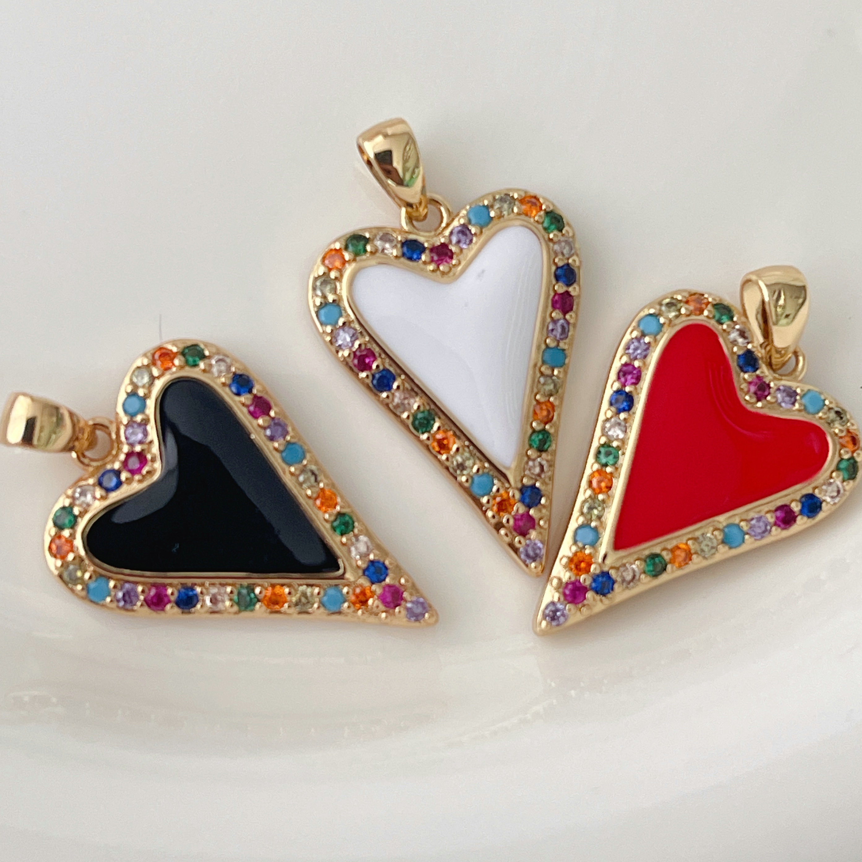 Enamel Pave Colorful Heart Charm