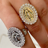 Pave Jesus Adjustable Ring