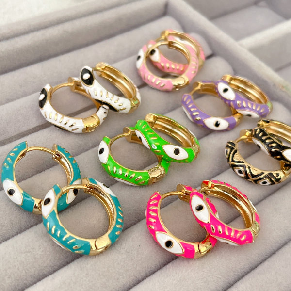 Eye Enamel Hoop Earrings
