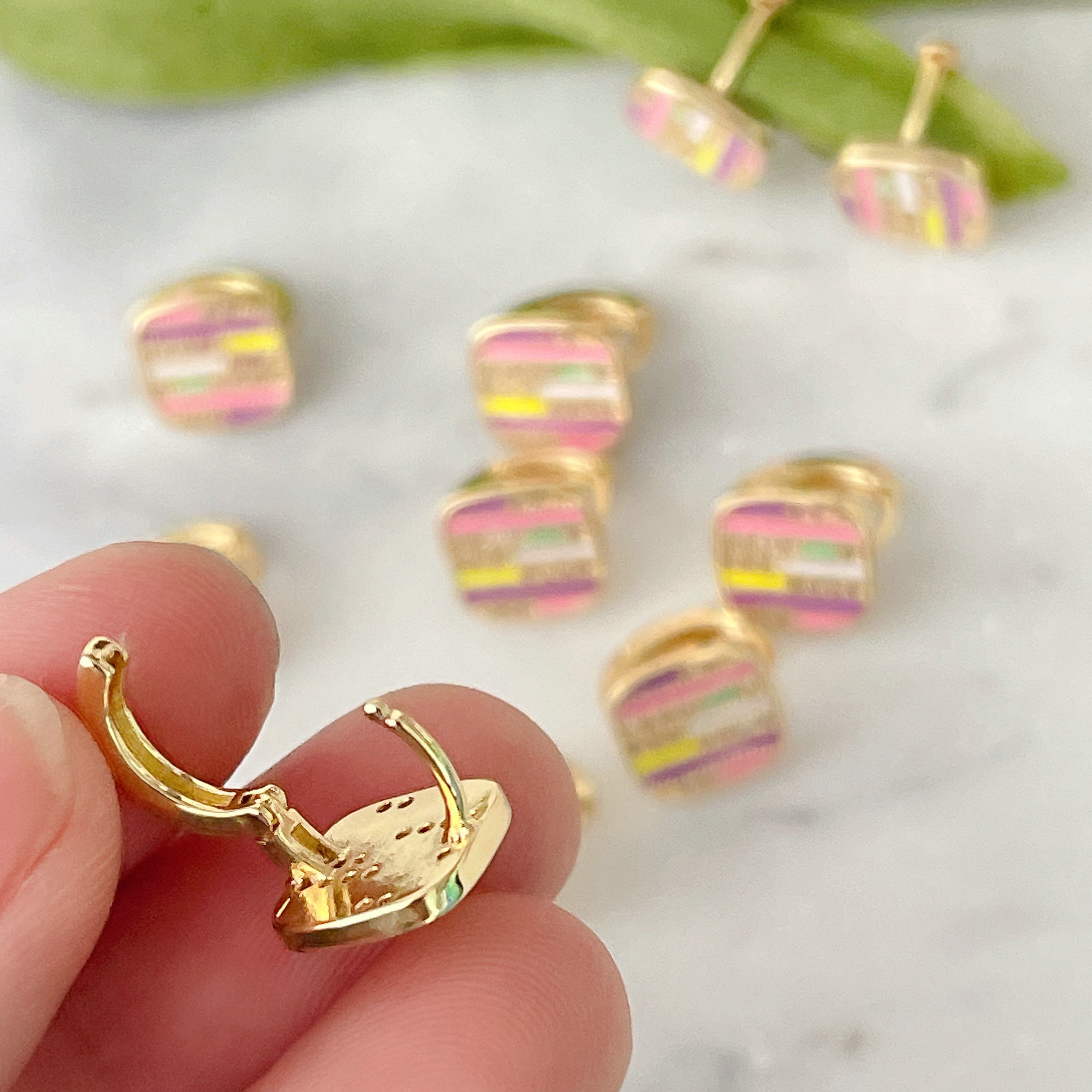 Square Enamle Earrings Stud