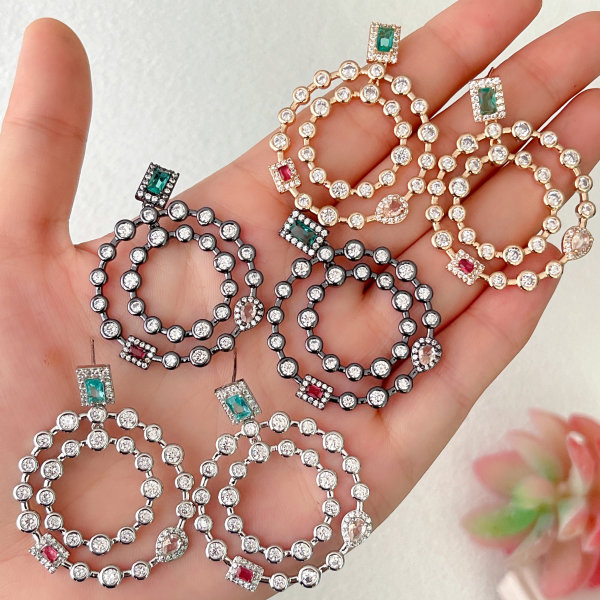 Double Round Charm Earrings