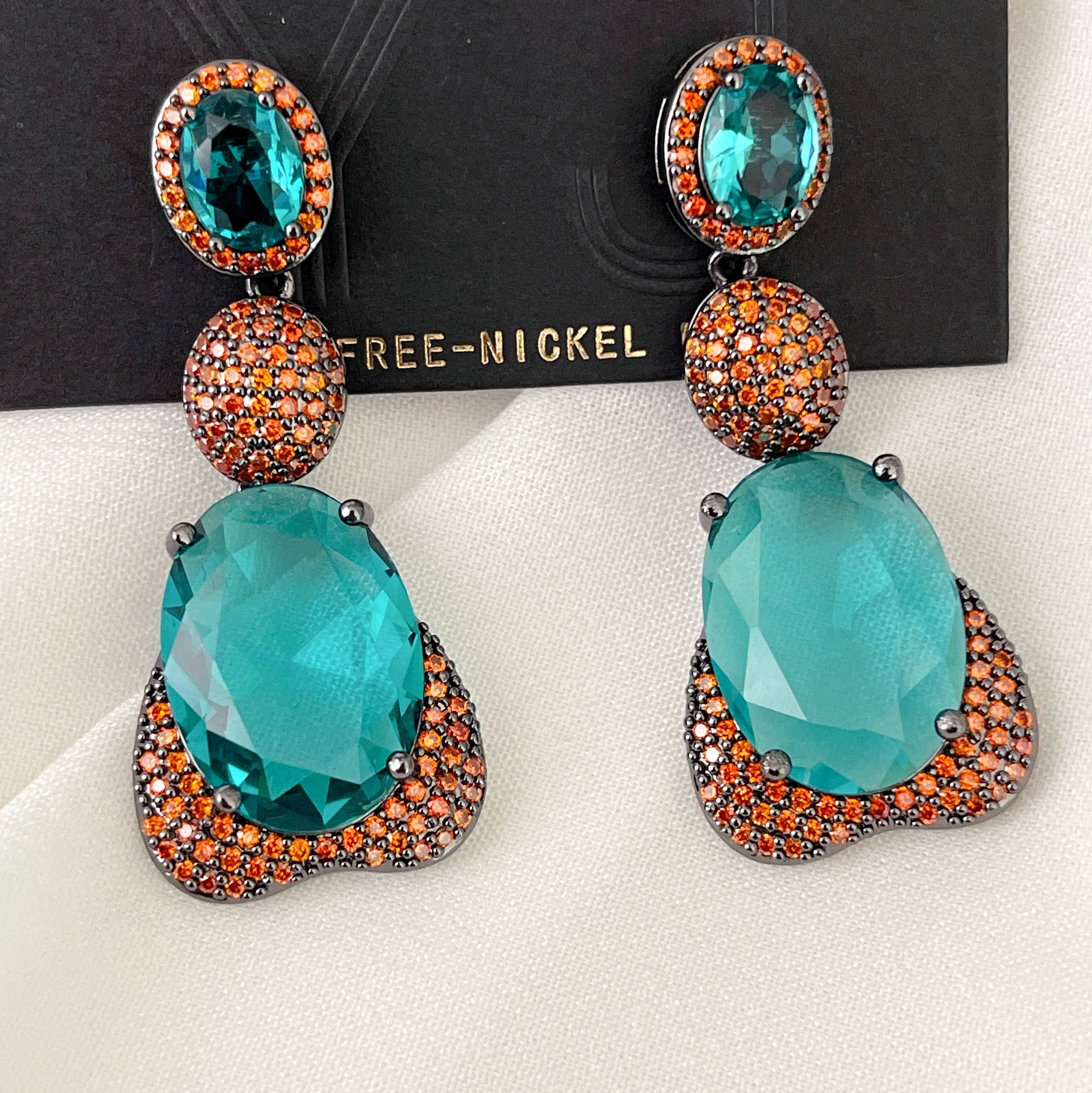 Pave Green Pendant Earrings