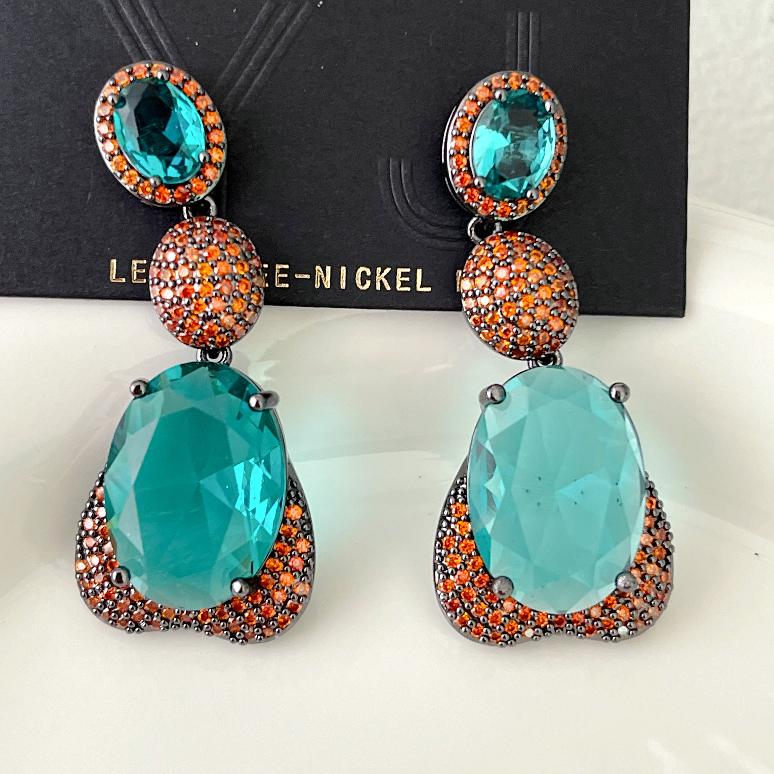 Pave Green Pendant Earrings