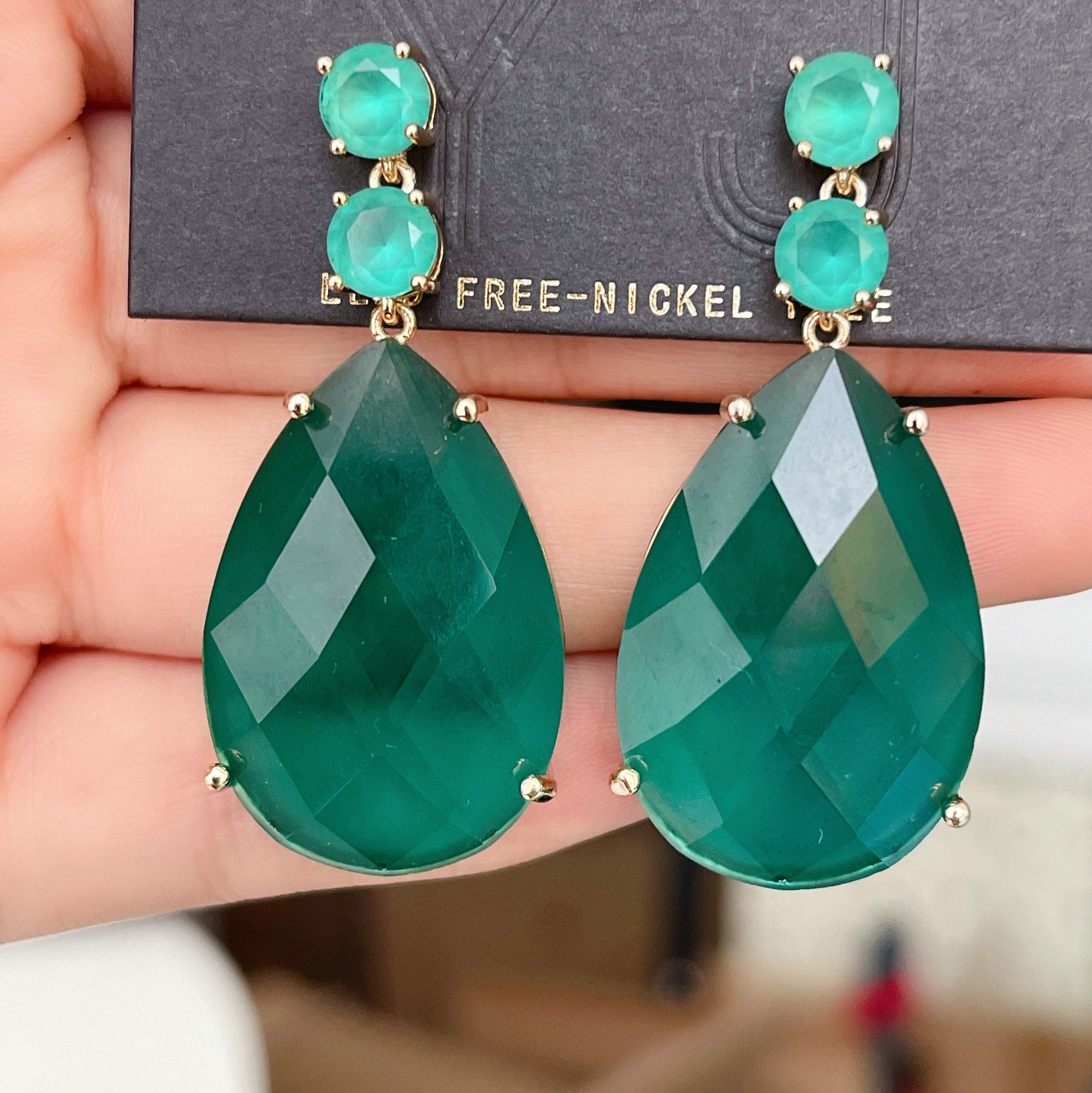 Big Green Water Drop Earrings